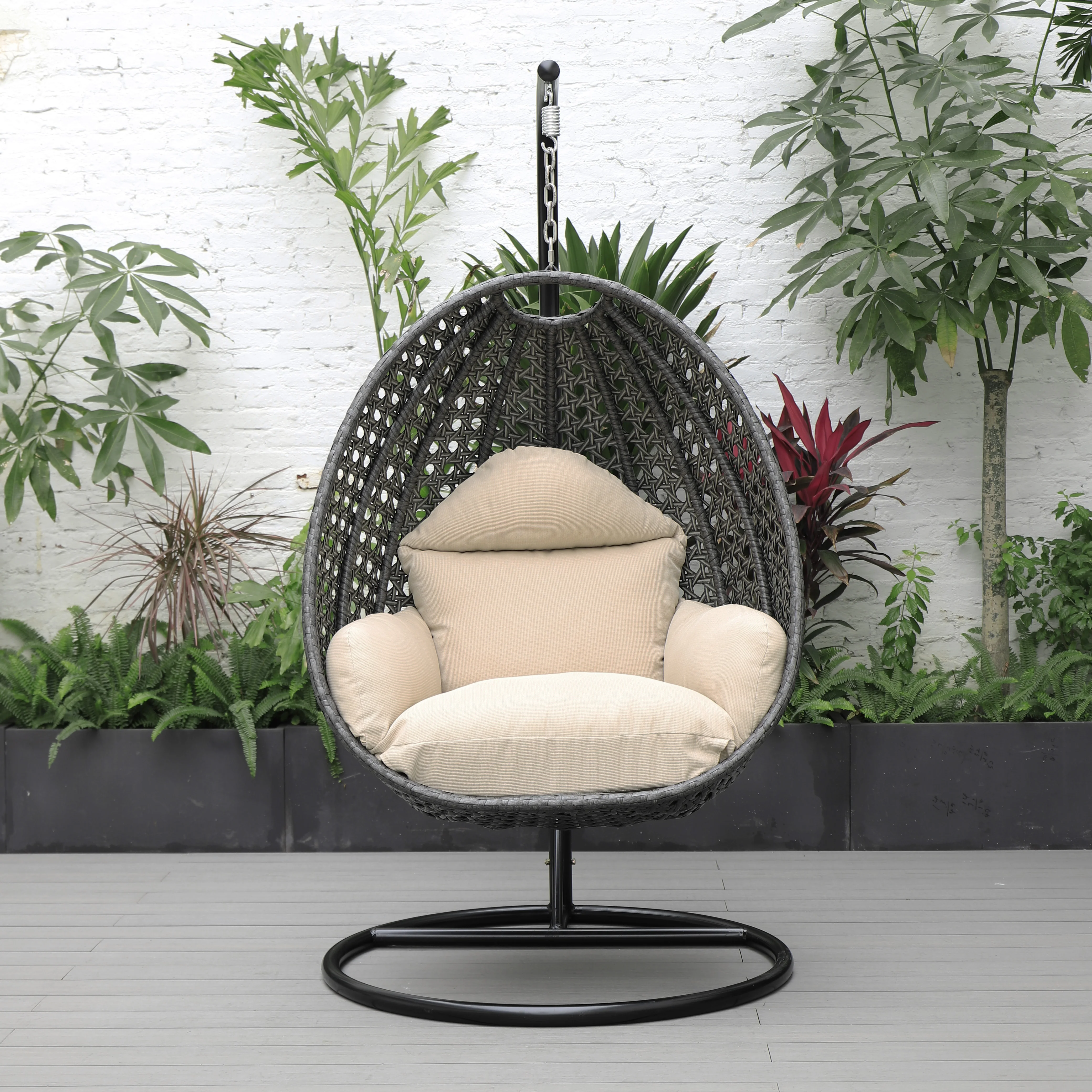 Charcoal Wicker Hanging Egg Swing Chair