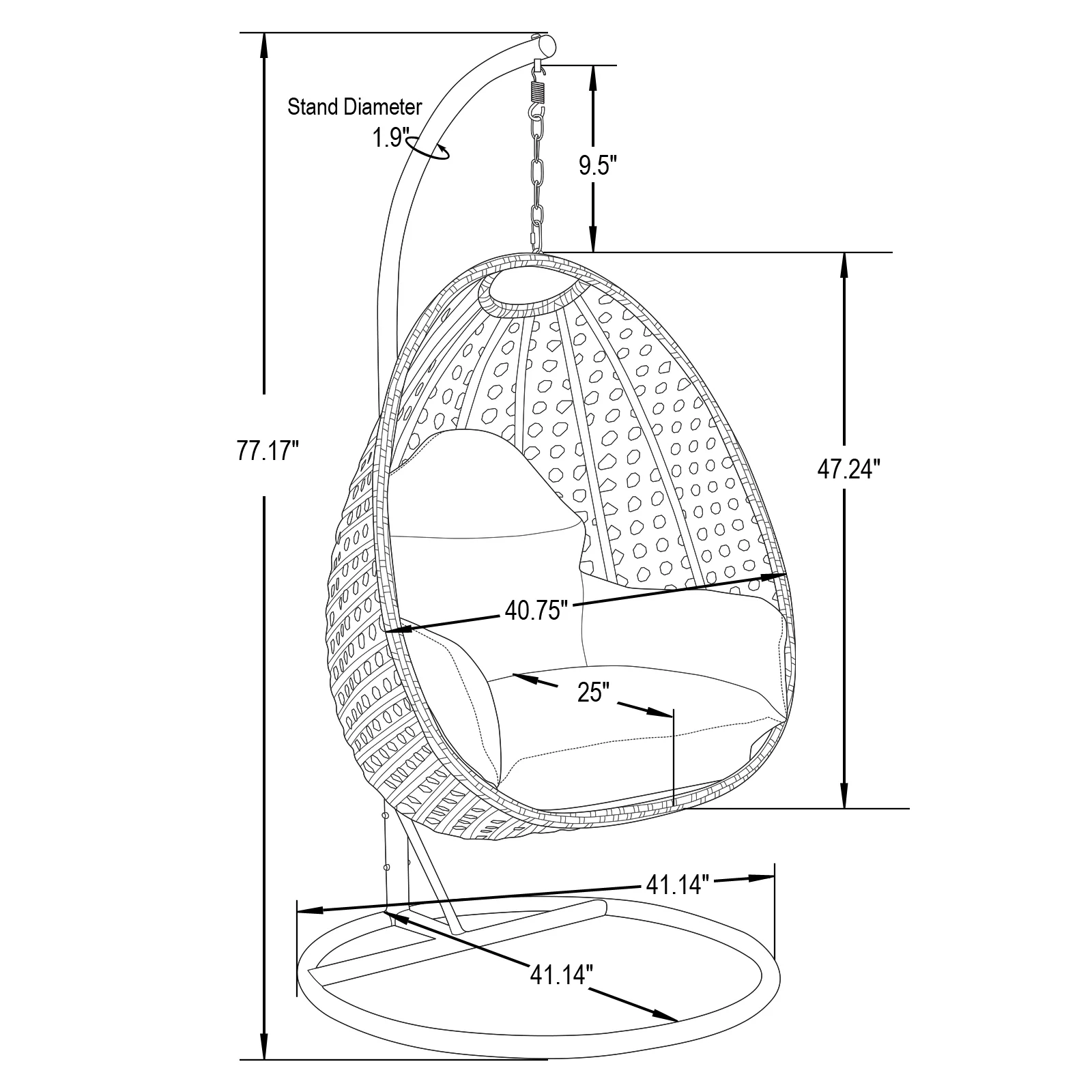 Charcoal Wicker Hanging Egg Swing Chair