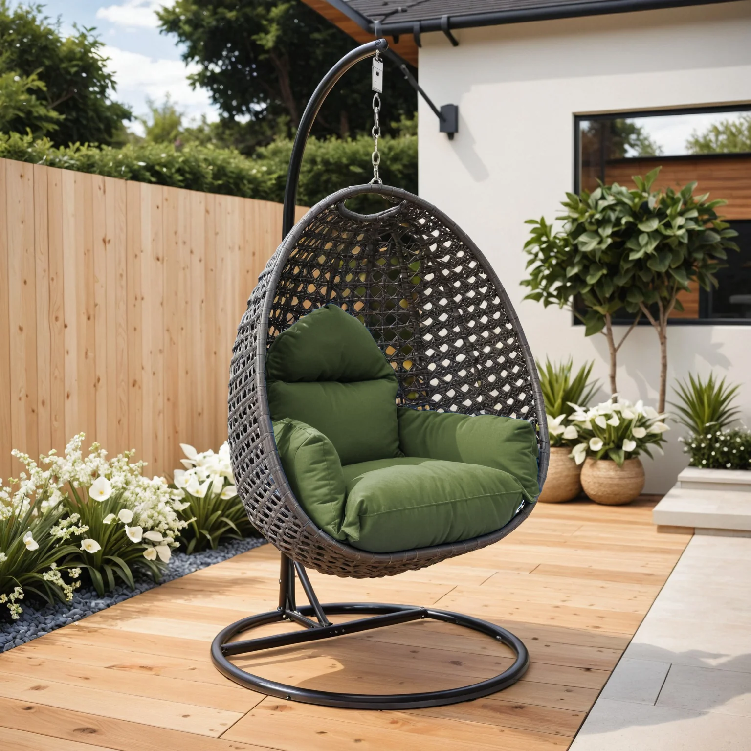 Charcoal Wicker Hanging Egg Swing Chair