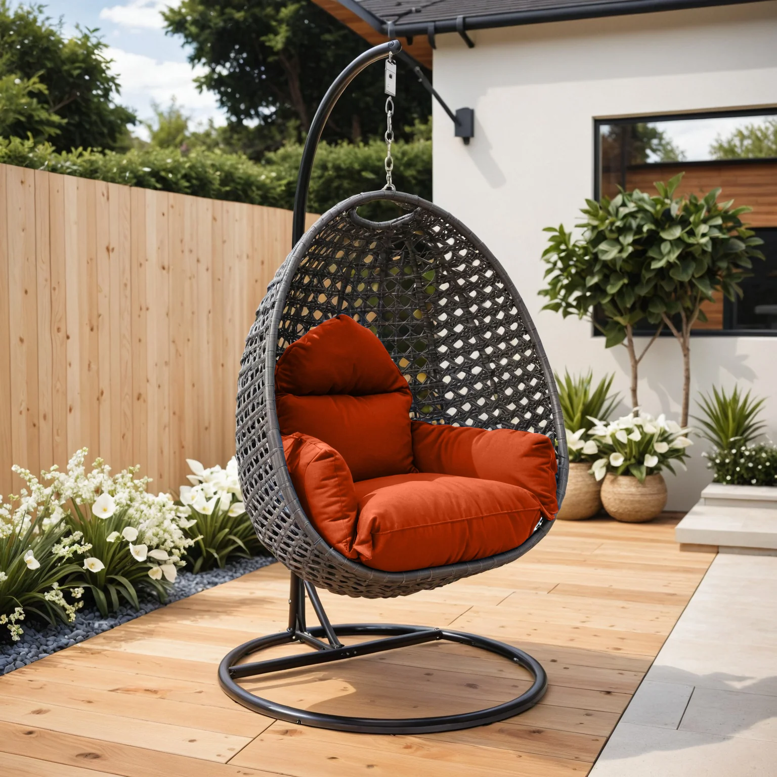 Charcoal Wicker Hanging Egg Swing Chair