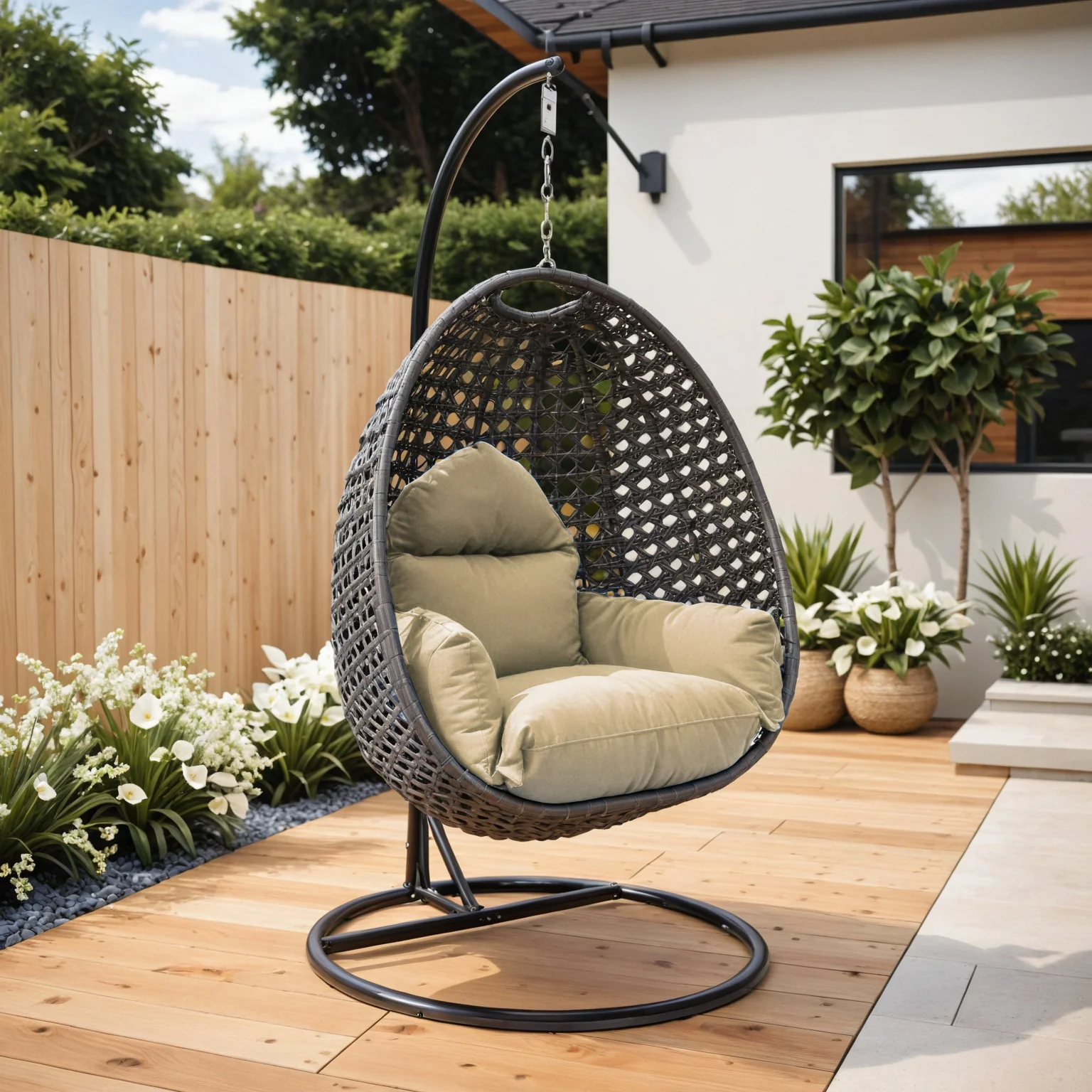 Charcoal Wicker Hanging Egg Swing Chair