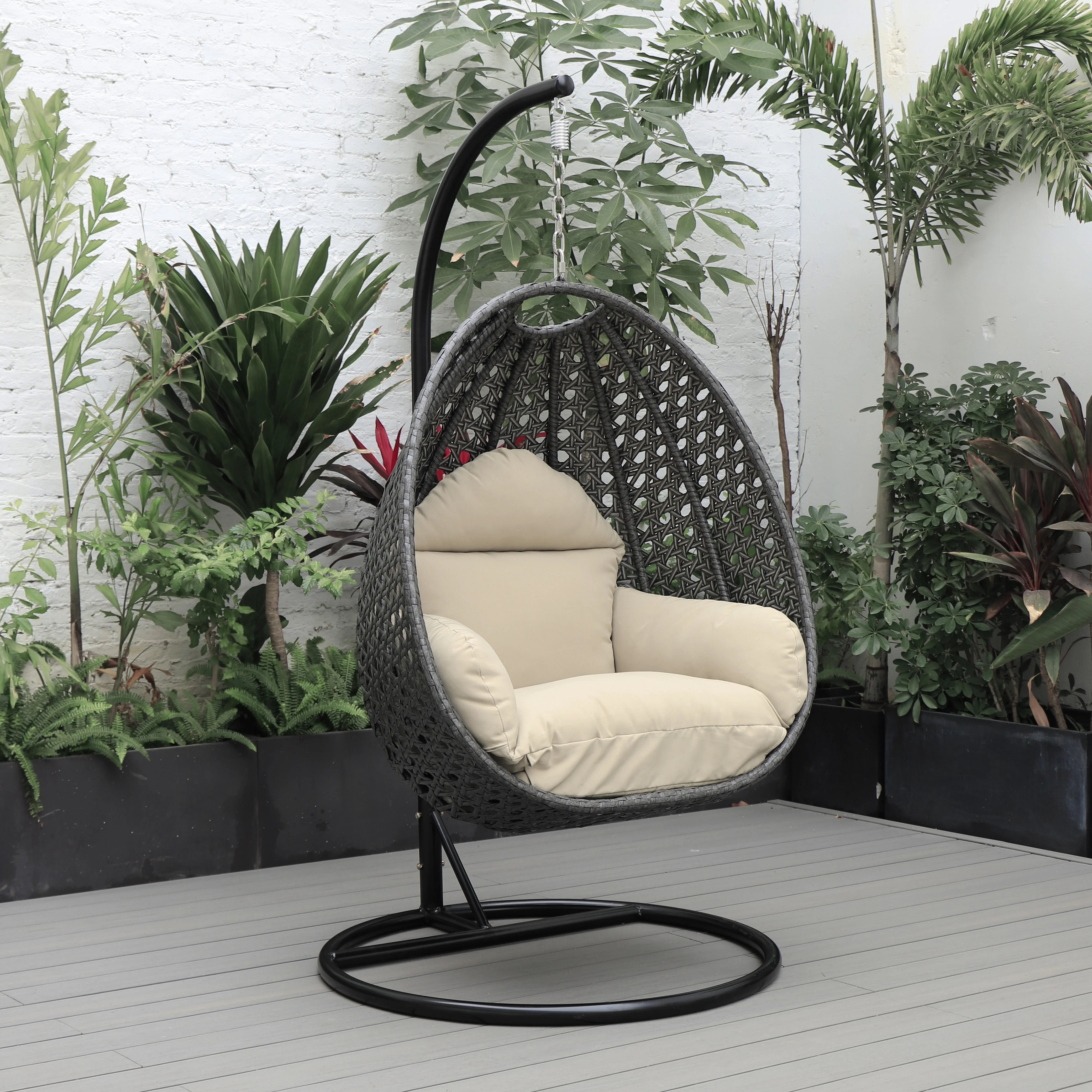 Charcoal Wicker Hanging Egg Swing Chair