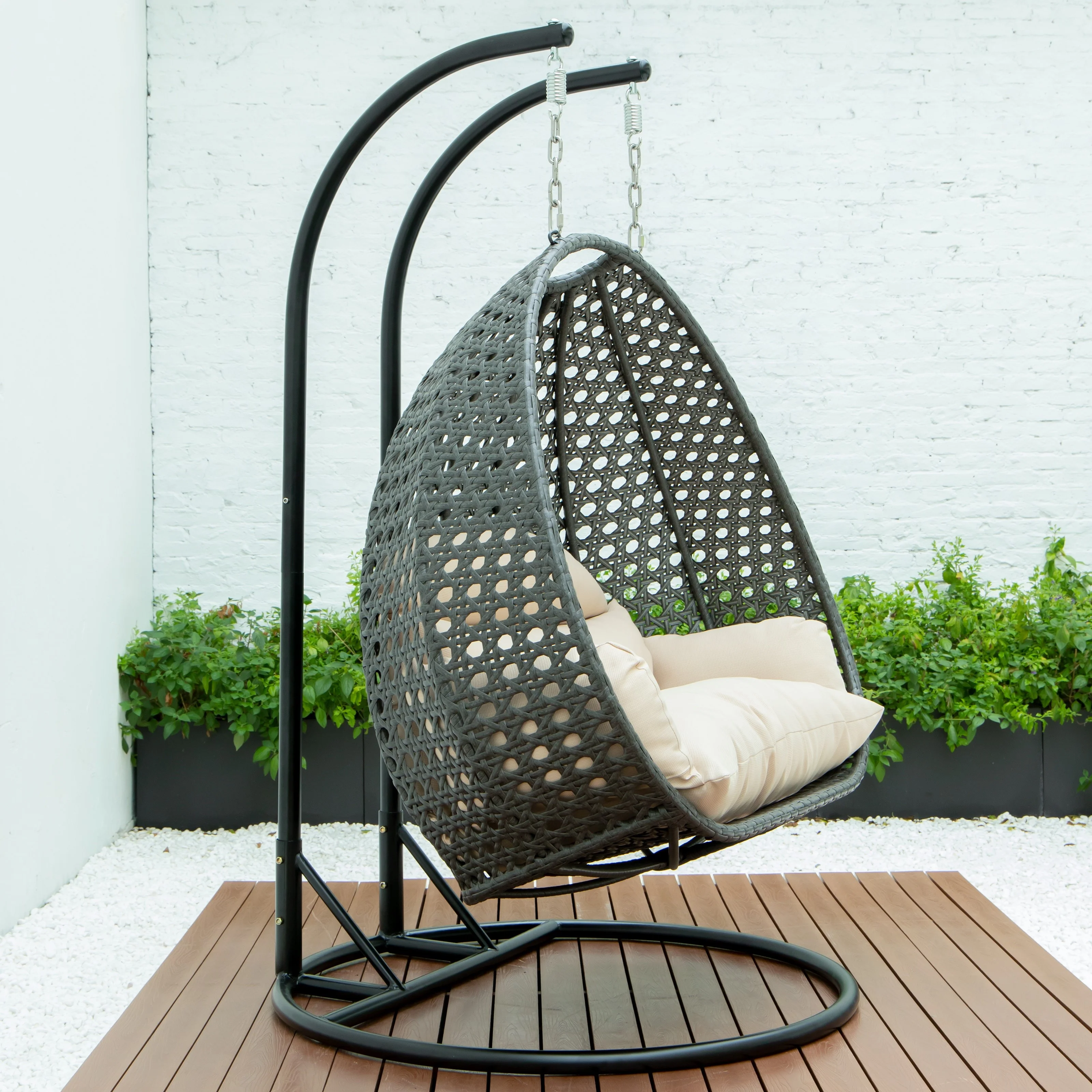 Charcoal Wicker Hanging 2 person Egg Swing Chair
