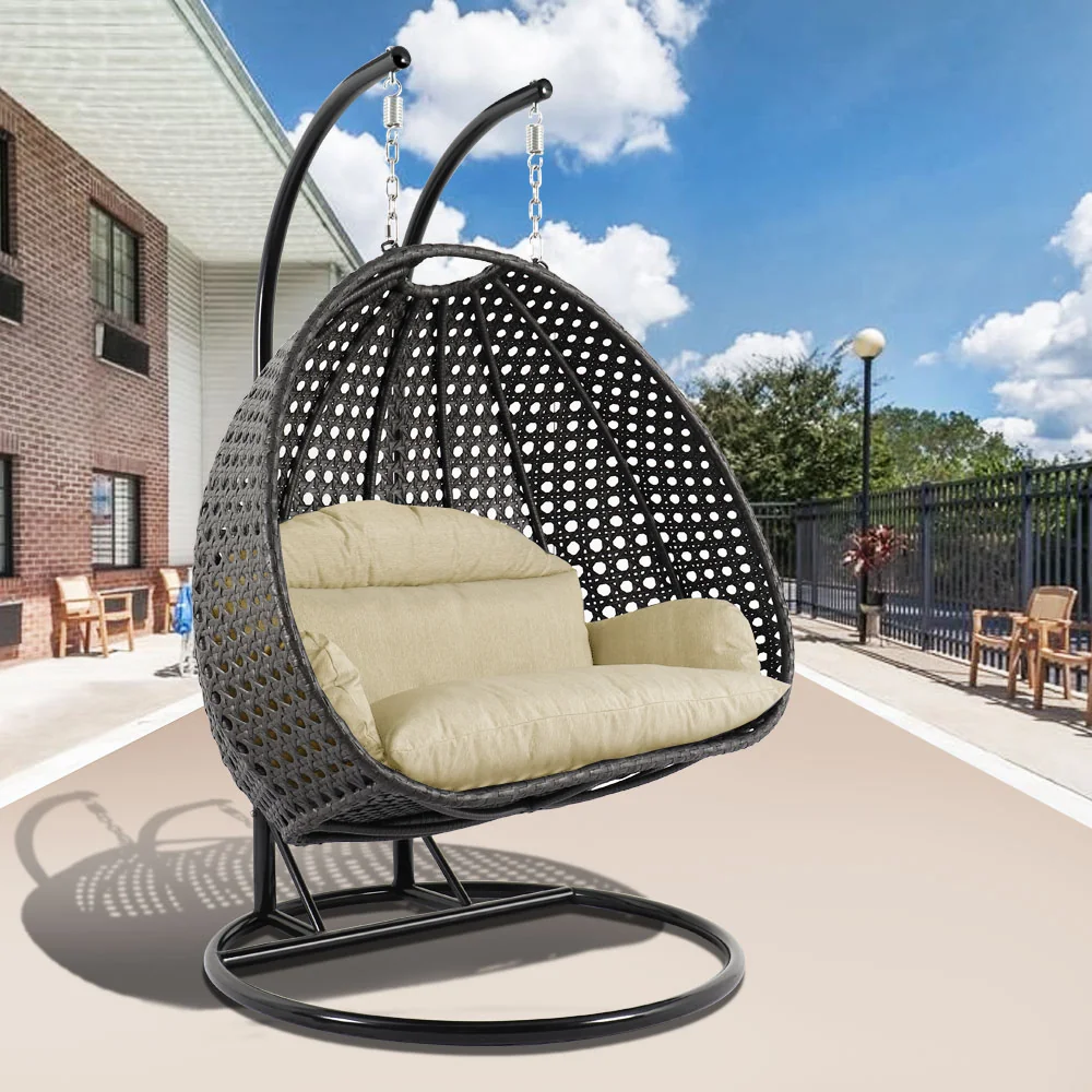 Charcoal Wicker Hanging 2 person Egg Swing Chair
