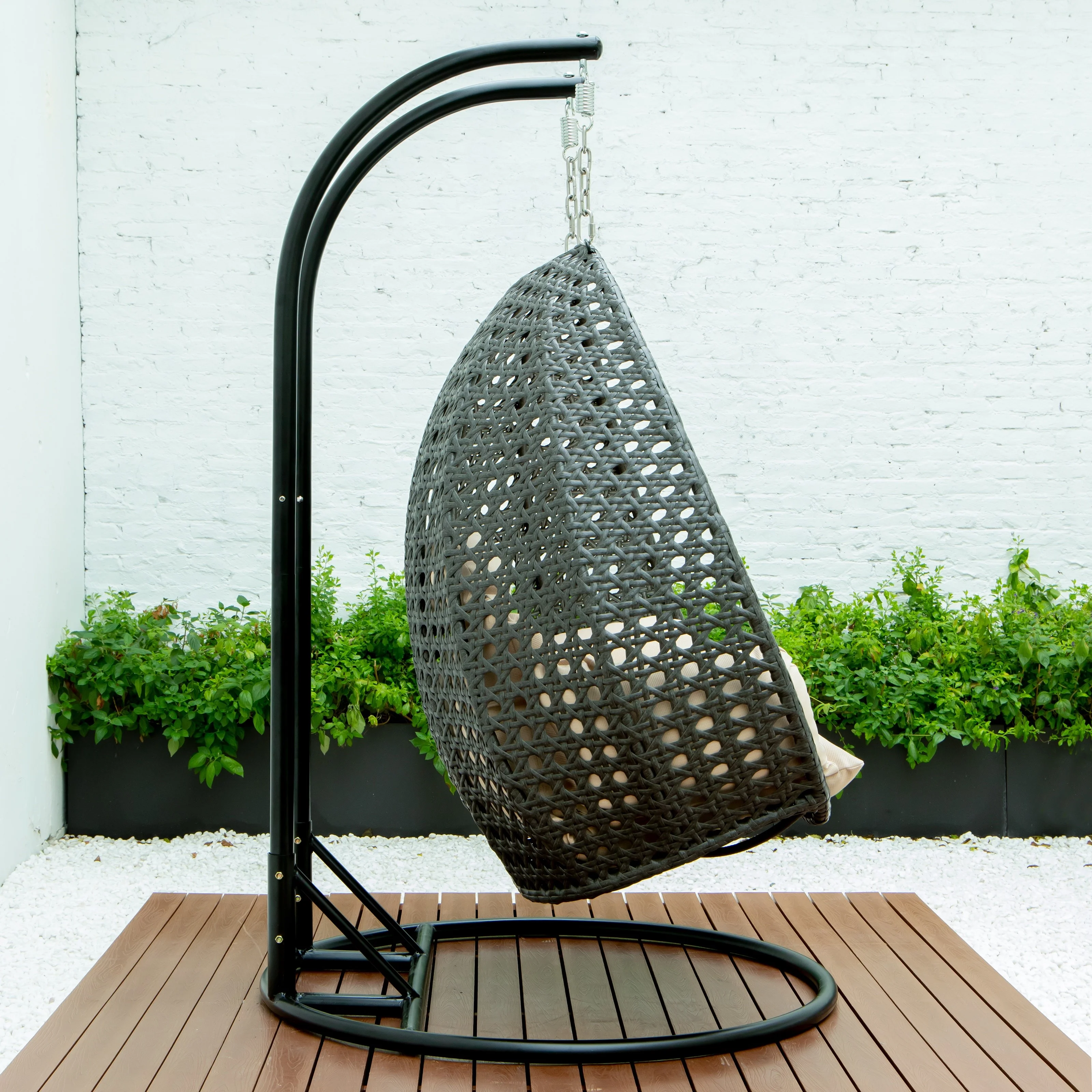 Charcoal Wicker Hanging 2 person Egg Swing Chair