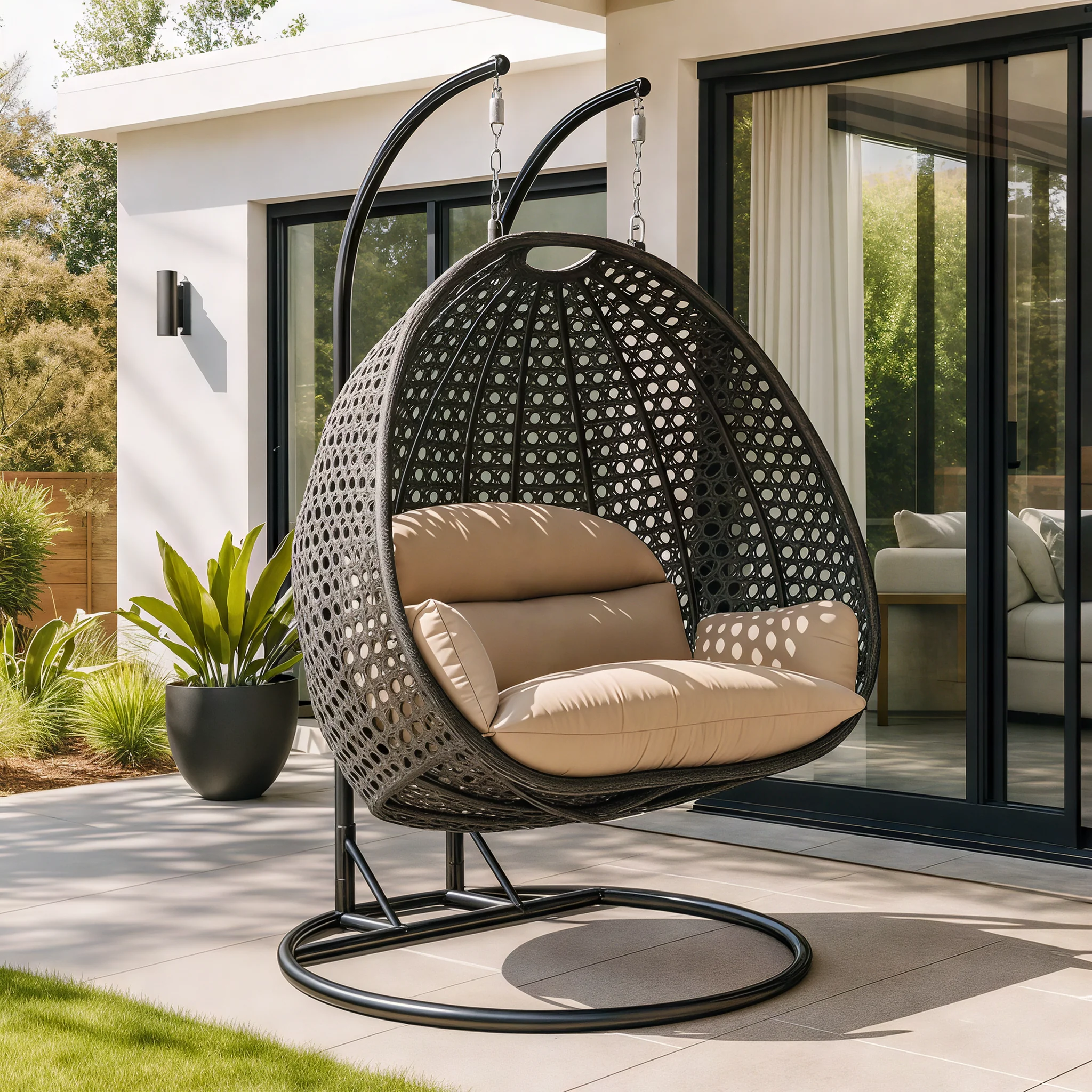 Charcoal Wicker Hanging 2 person Egg Swing Chair