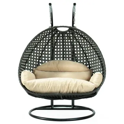 Charcoal Wicker Hanging 2 person Egg Swing Chair