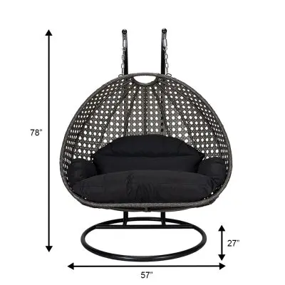 Charcoal Wicker Hanging 2 person Egg Swing Chair