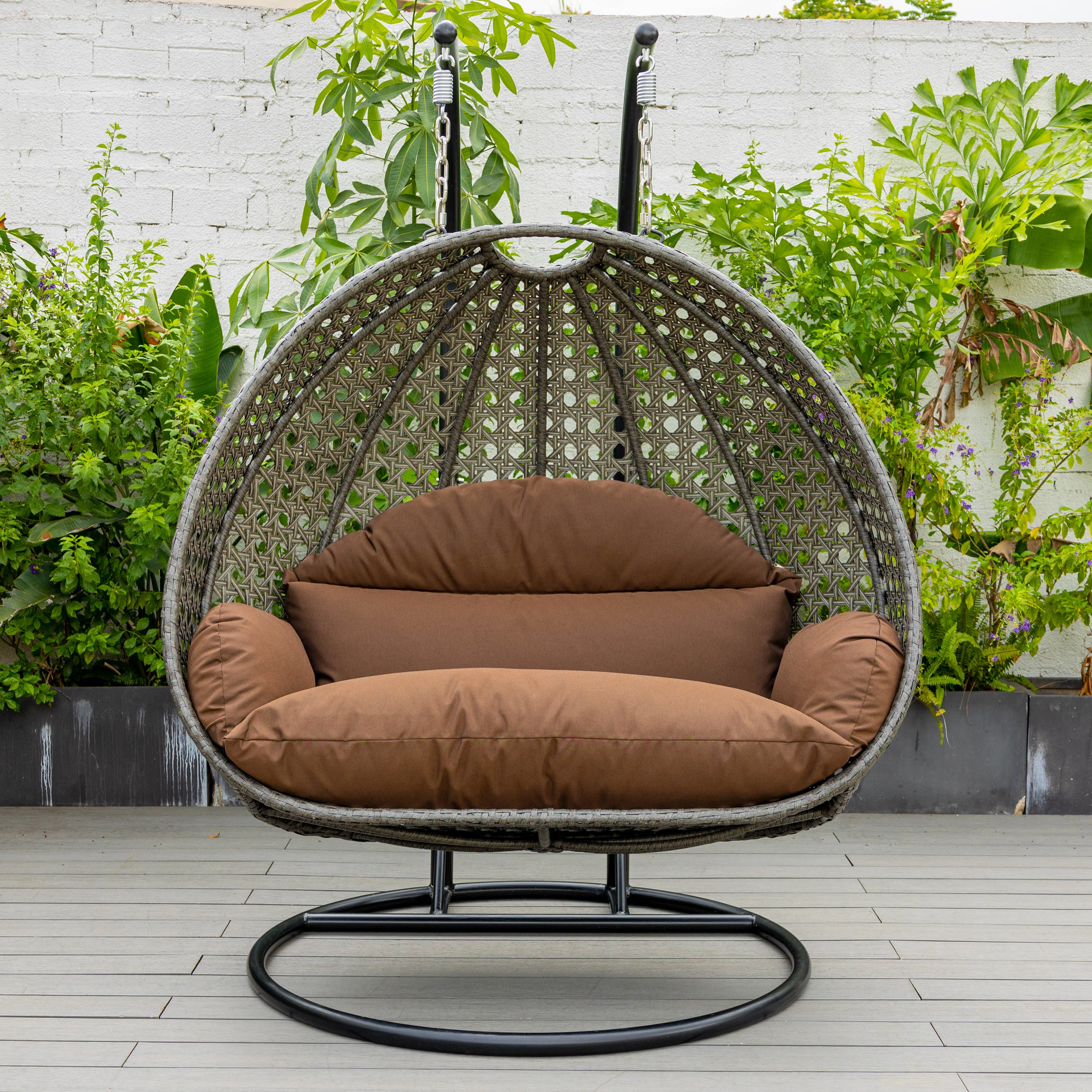 Charcoal Wicker Hanging 2 person Egg Swing Chair