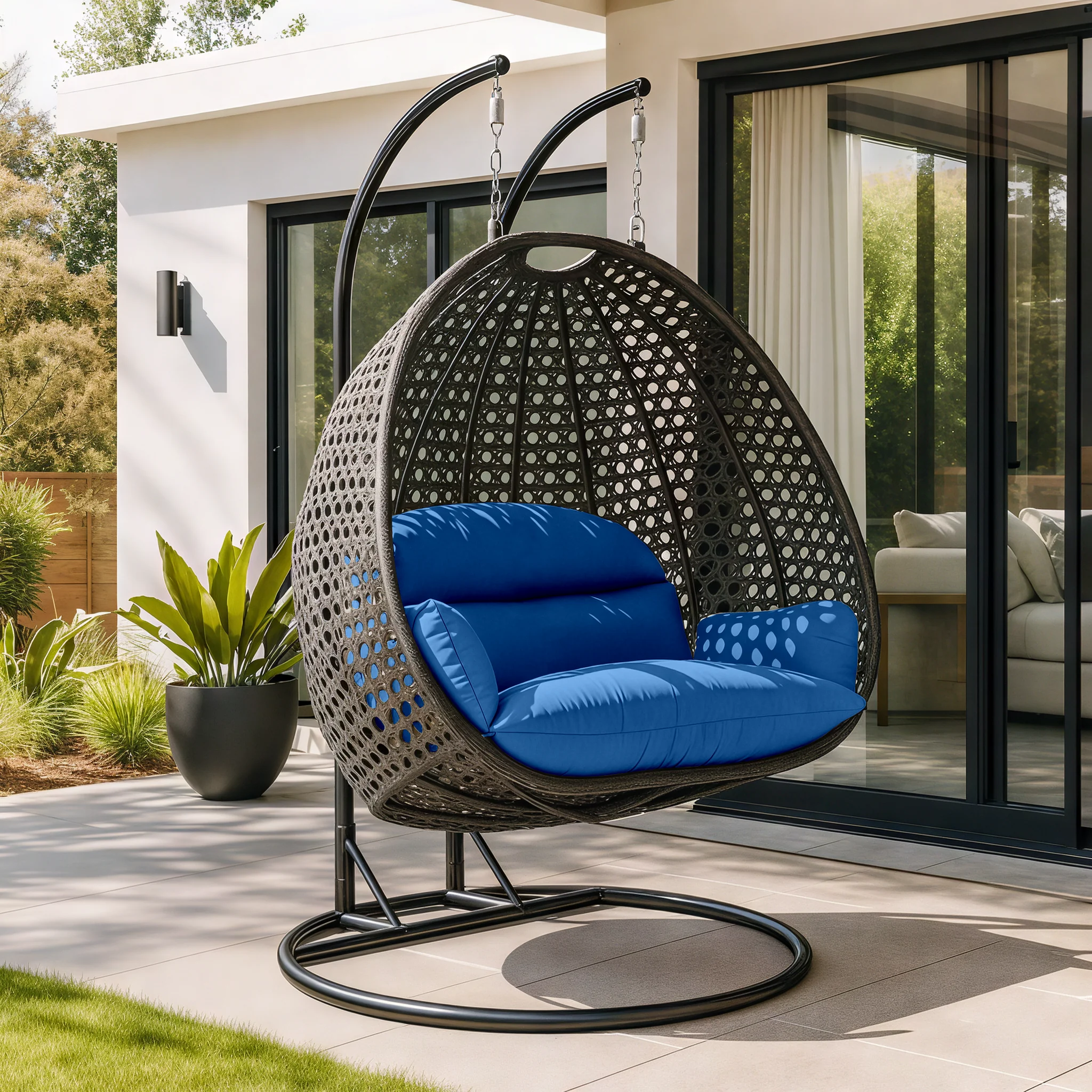 Charcoal Wicker Hanging 2 person Egg Swing Chair
