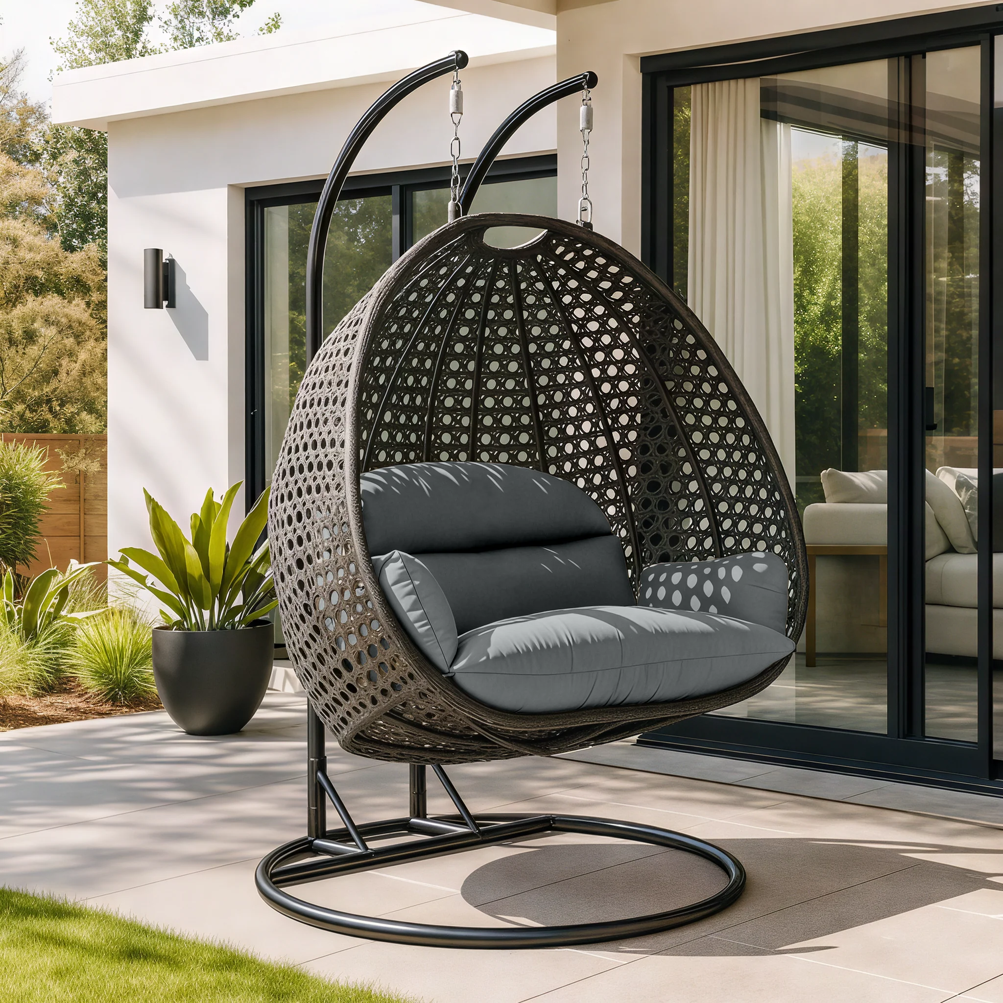 Charcoal Wicker Hanging 2 person Egg Swing Chair