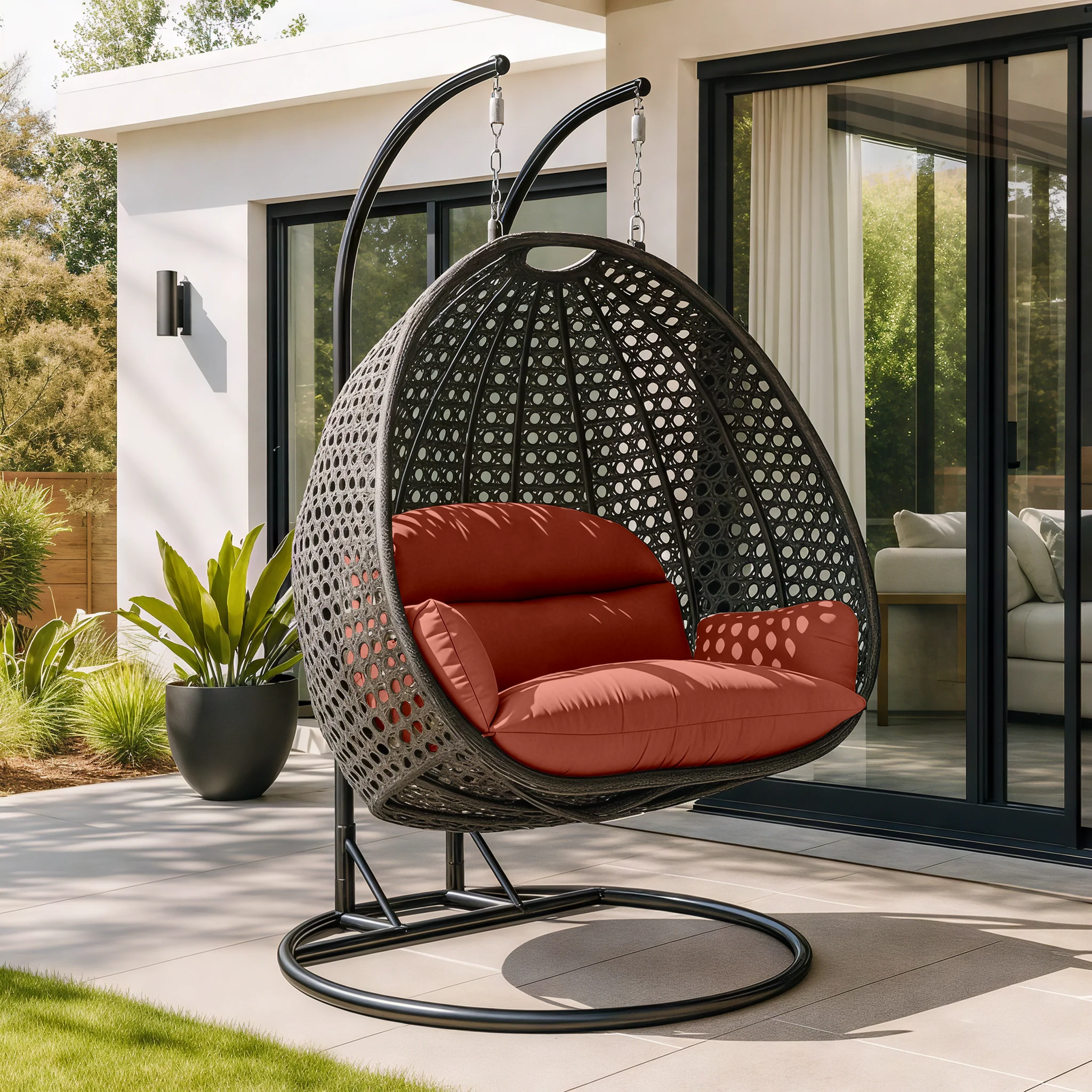 Charcoal Wicker Hanging 2 person Egg Swing Chair