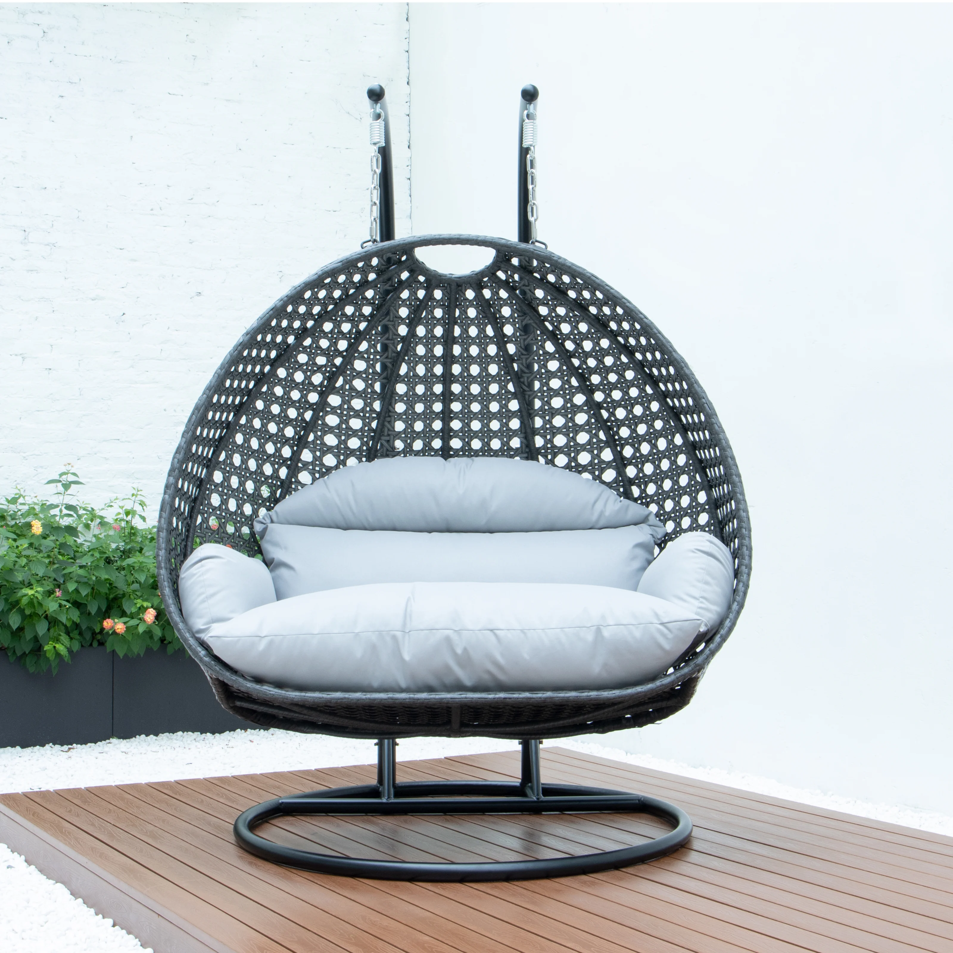 Charcoal Wicker Hanging 2 person Egg Swing Chair