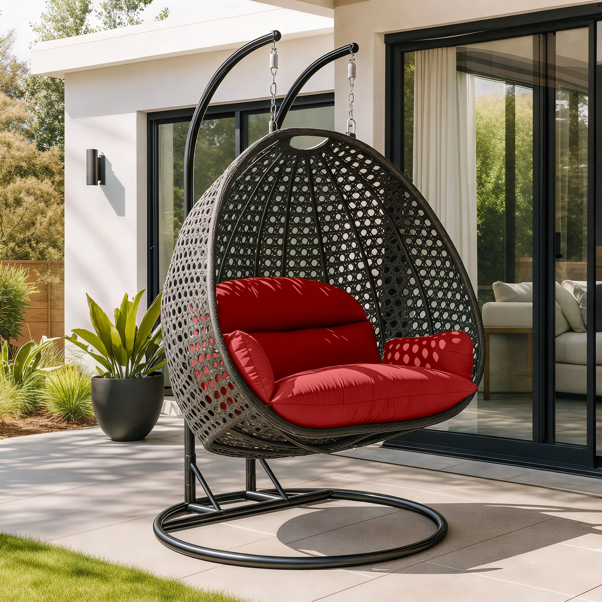 Charcoal Wicker Hanging 2 person Egg Swing Chair
