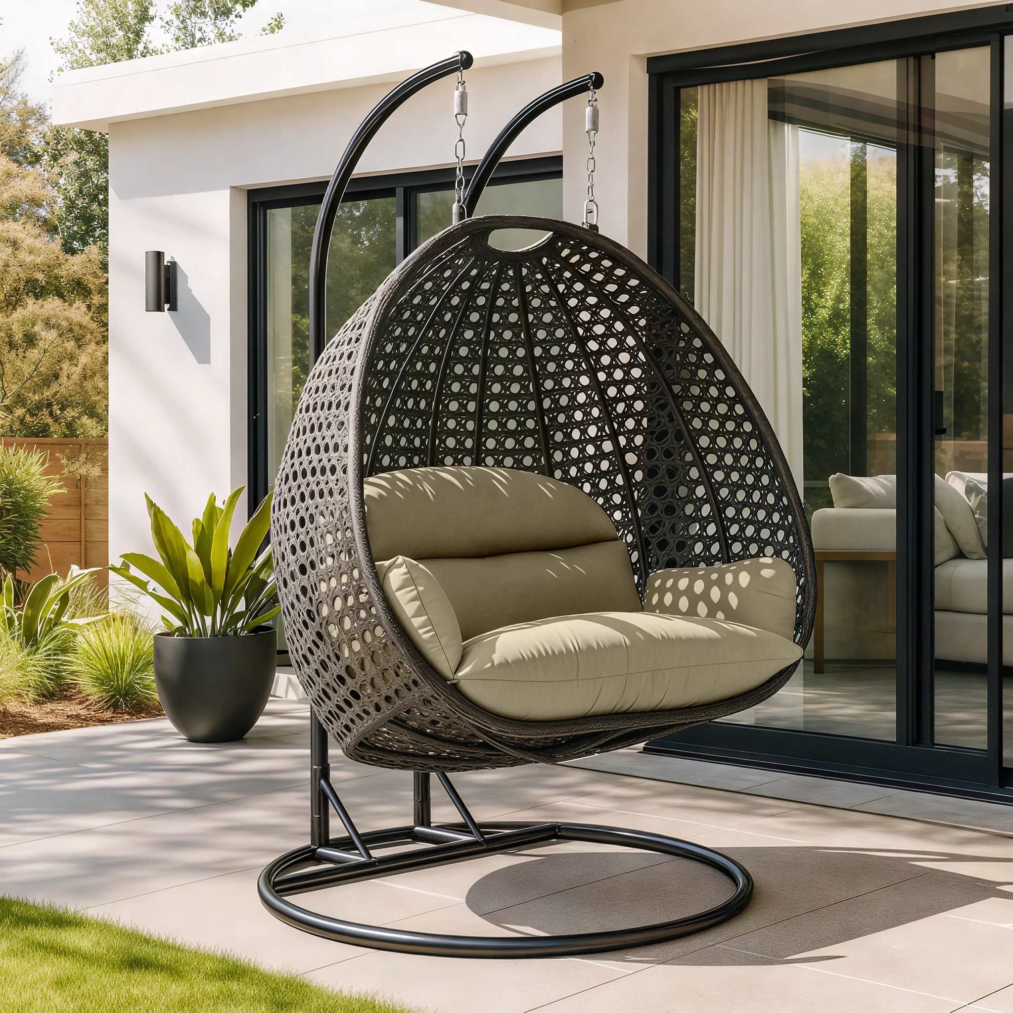 Charcoal Wicker Hanging 2 person Egg Swing Chair