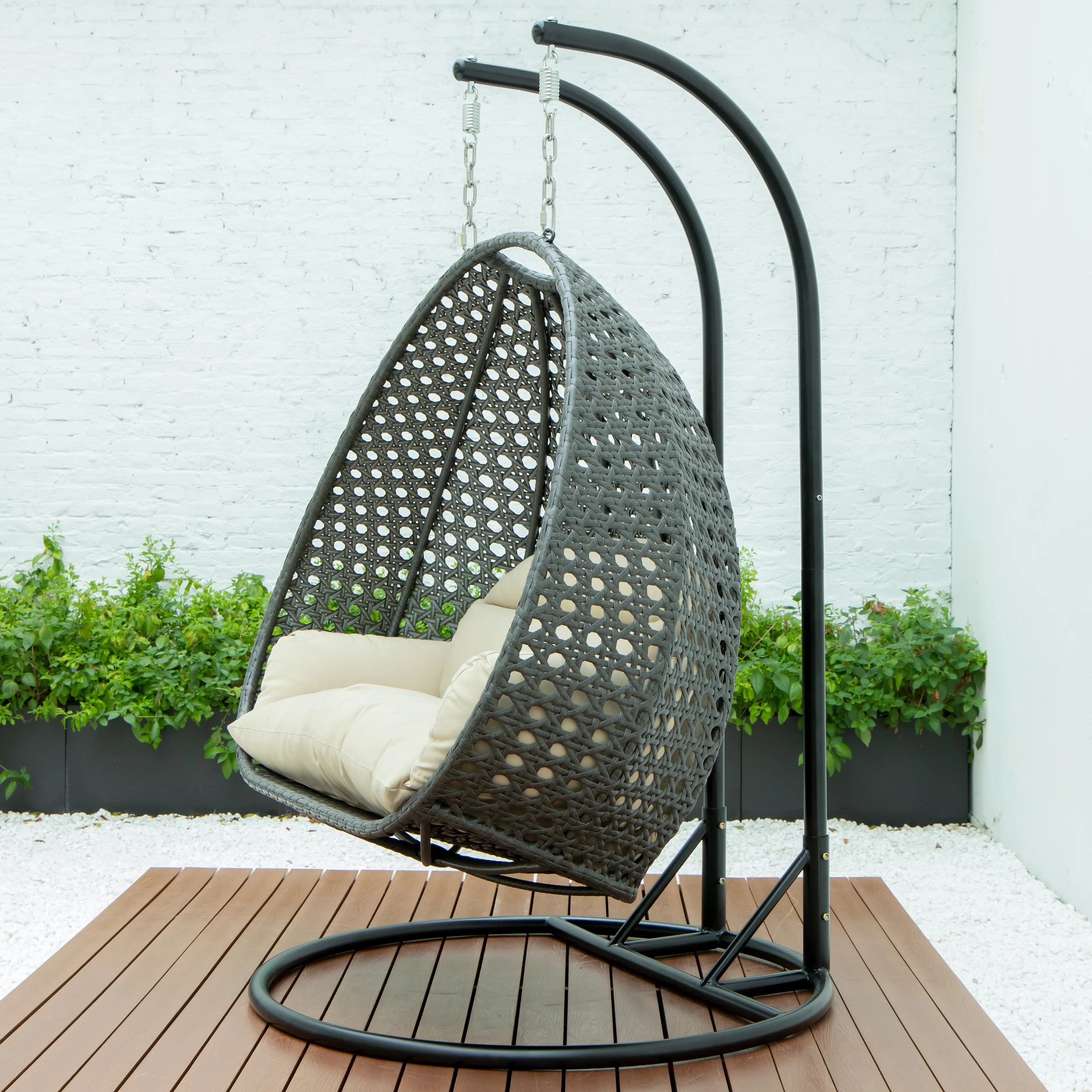 Charcoal Wicker Hanging 2 person Egg Swing Chair