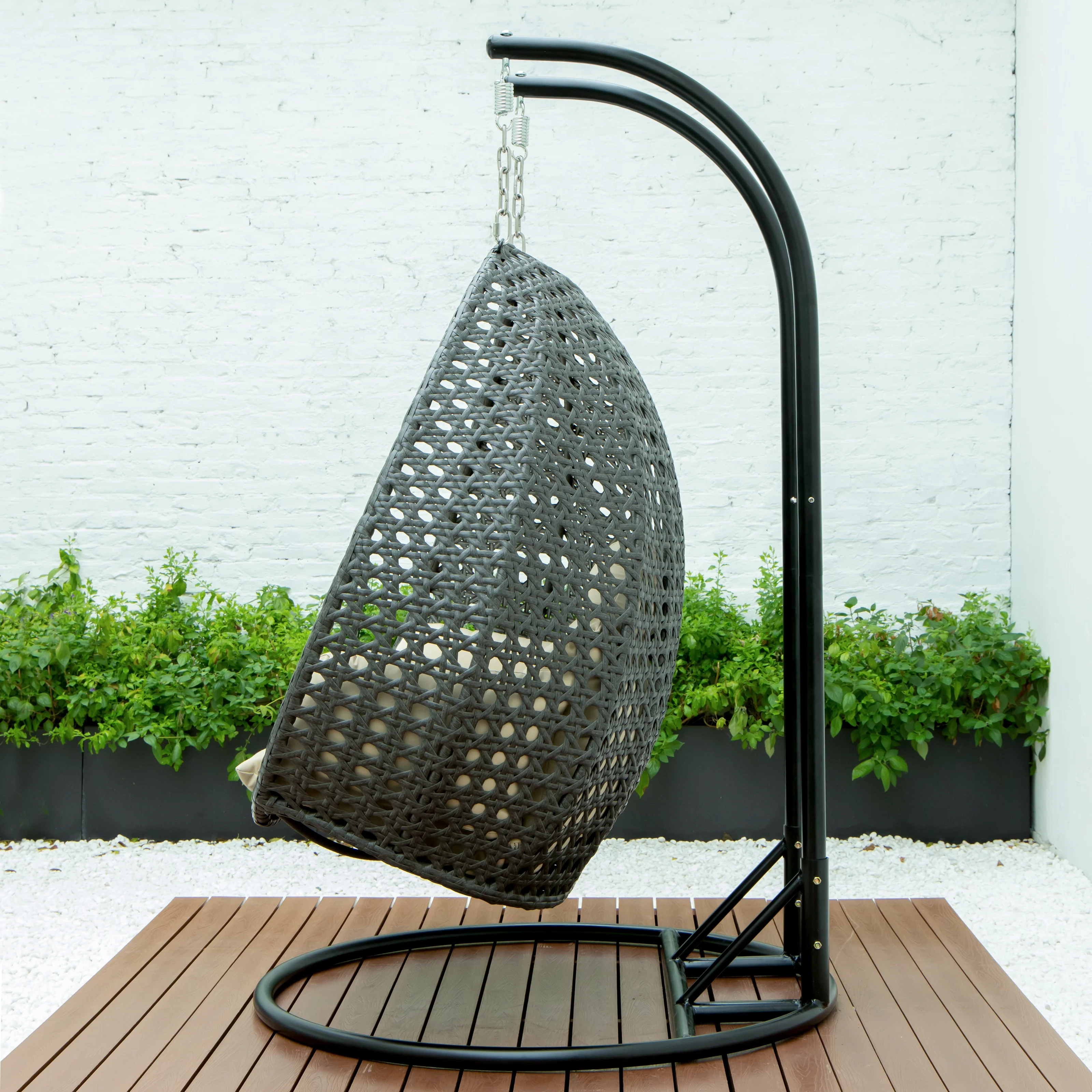 Charcoal Wicker Hanging 2 person Egg Swing Chair