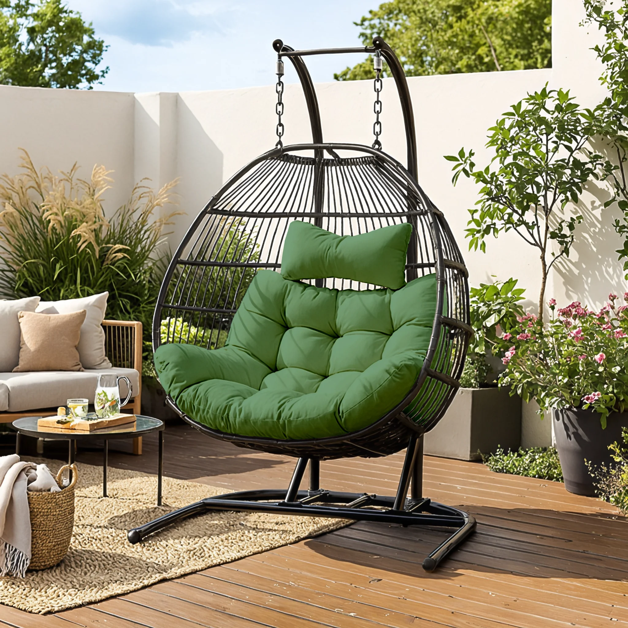 Wicker 2 Person Double Folding Hanging Egg Swing Chair