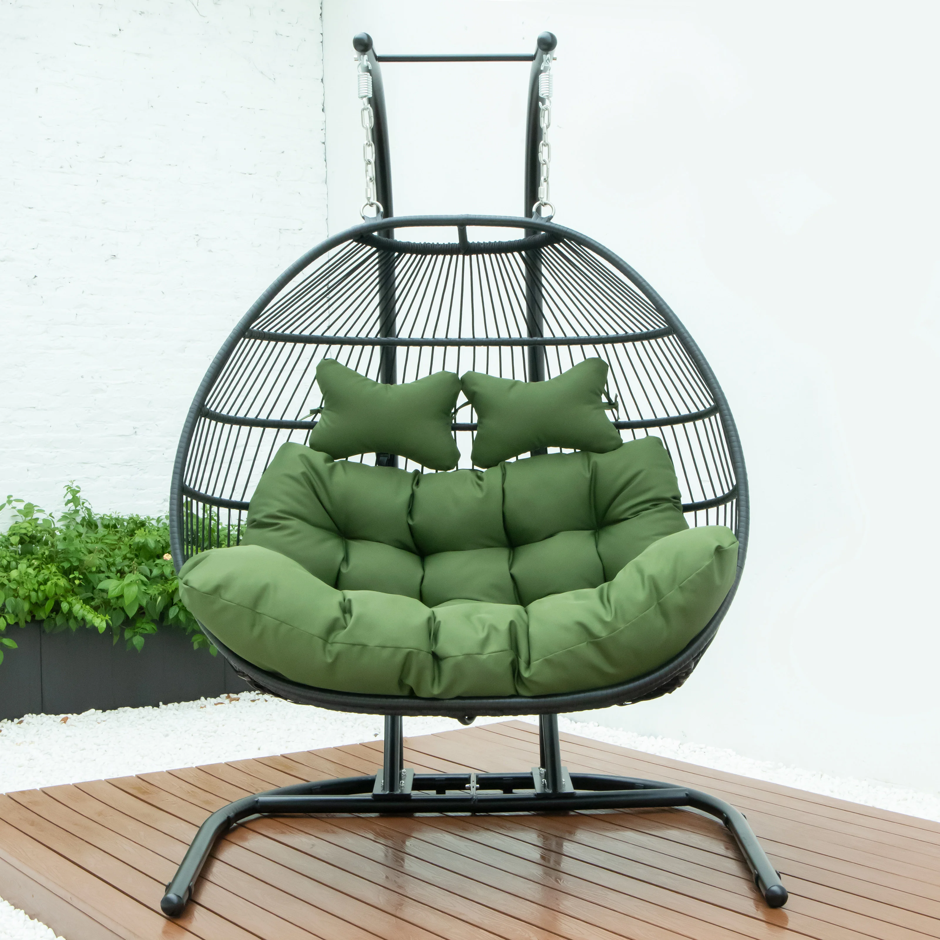 Wicker 2 Person Double Folding Hanging Egg Swing Chair