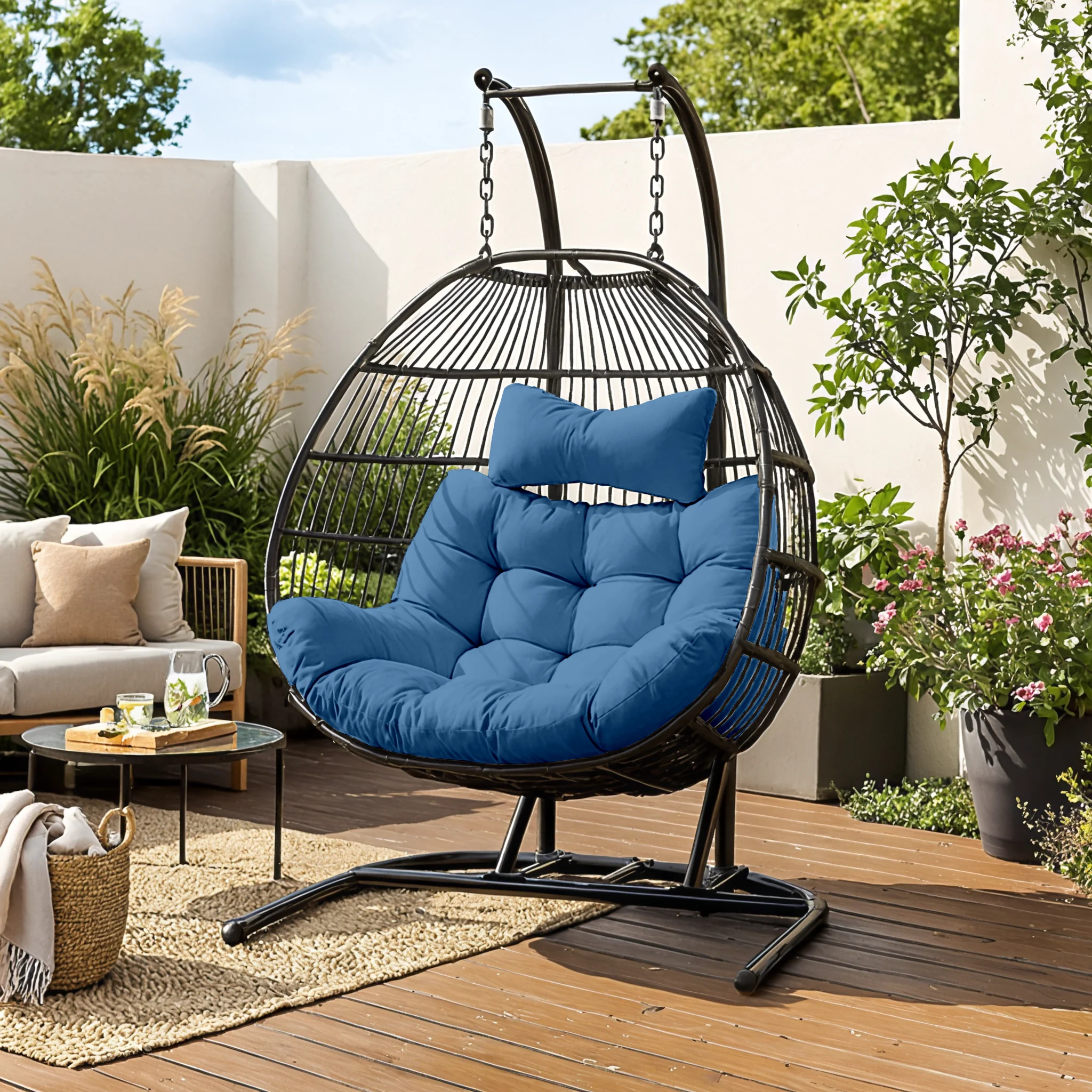 Wicker 2 Person Double Folding Hanging Egg Swing Chair