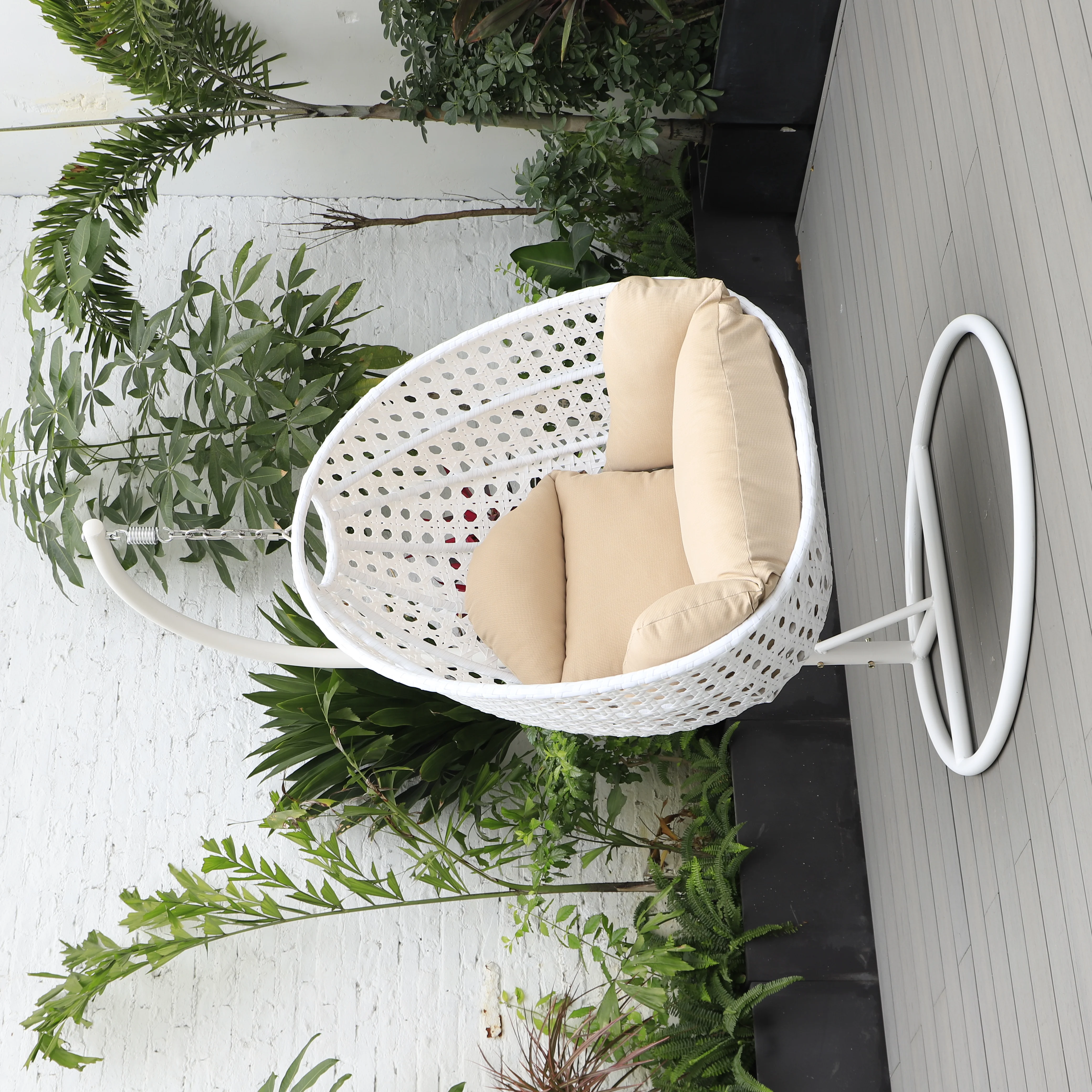 White Wicker Hanging Egg Swing Chair