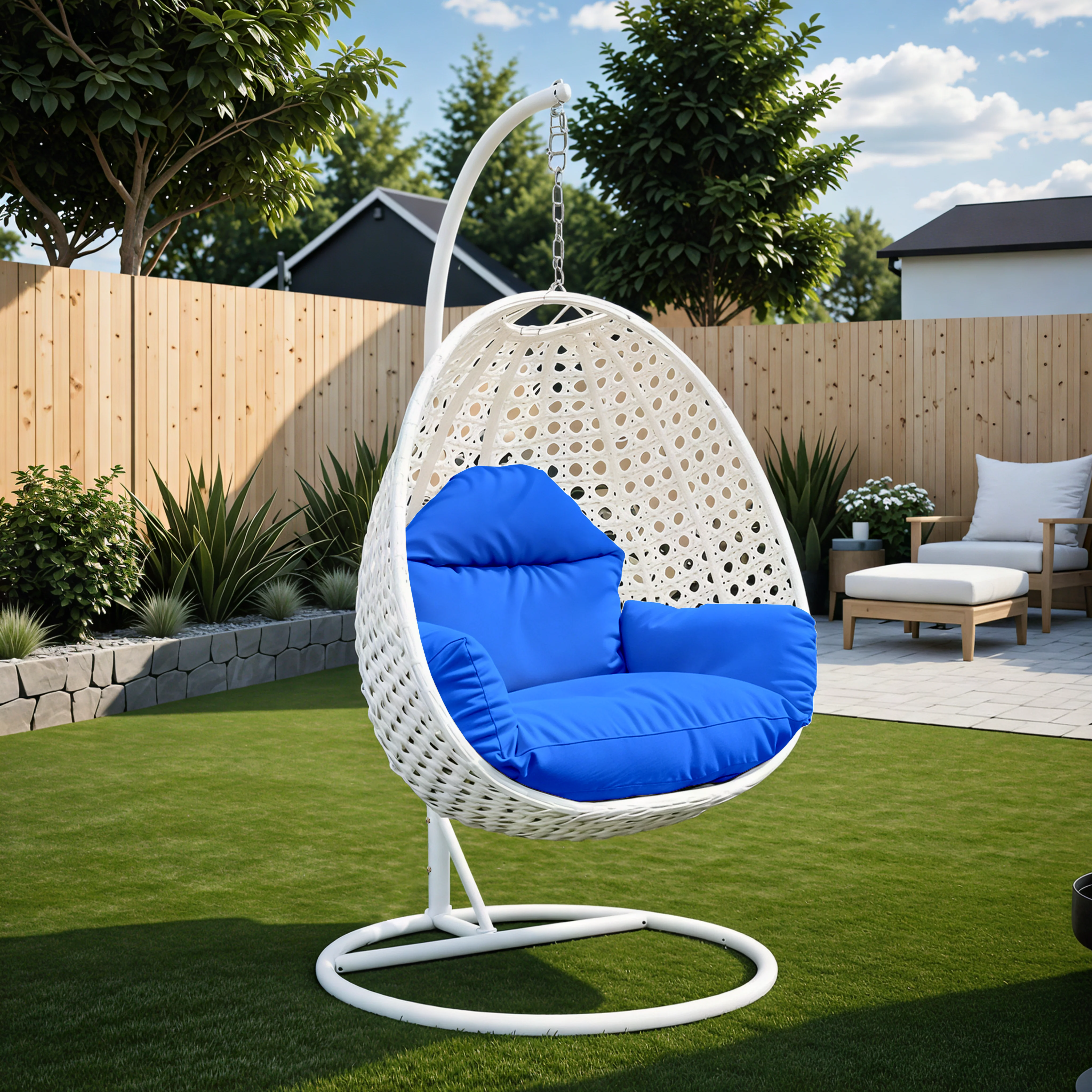 White Wicker Hanging Egg Swing Chair