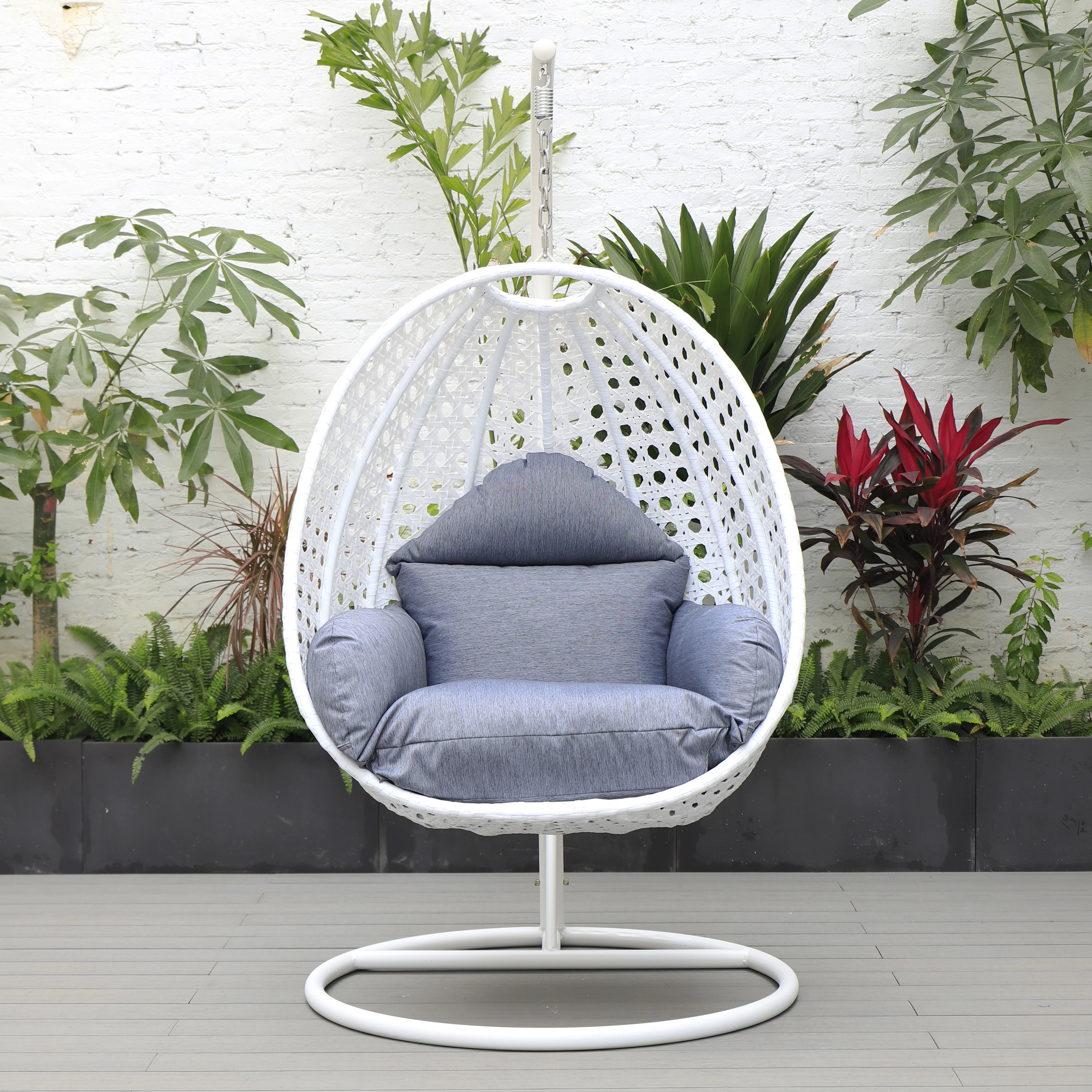 White Wicker Hanging Egg Swing Chair