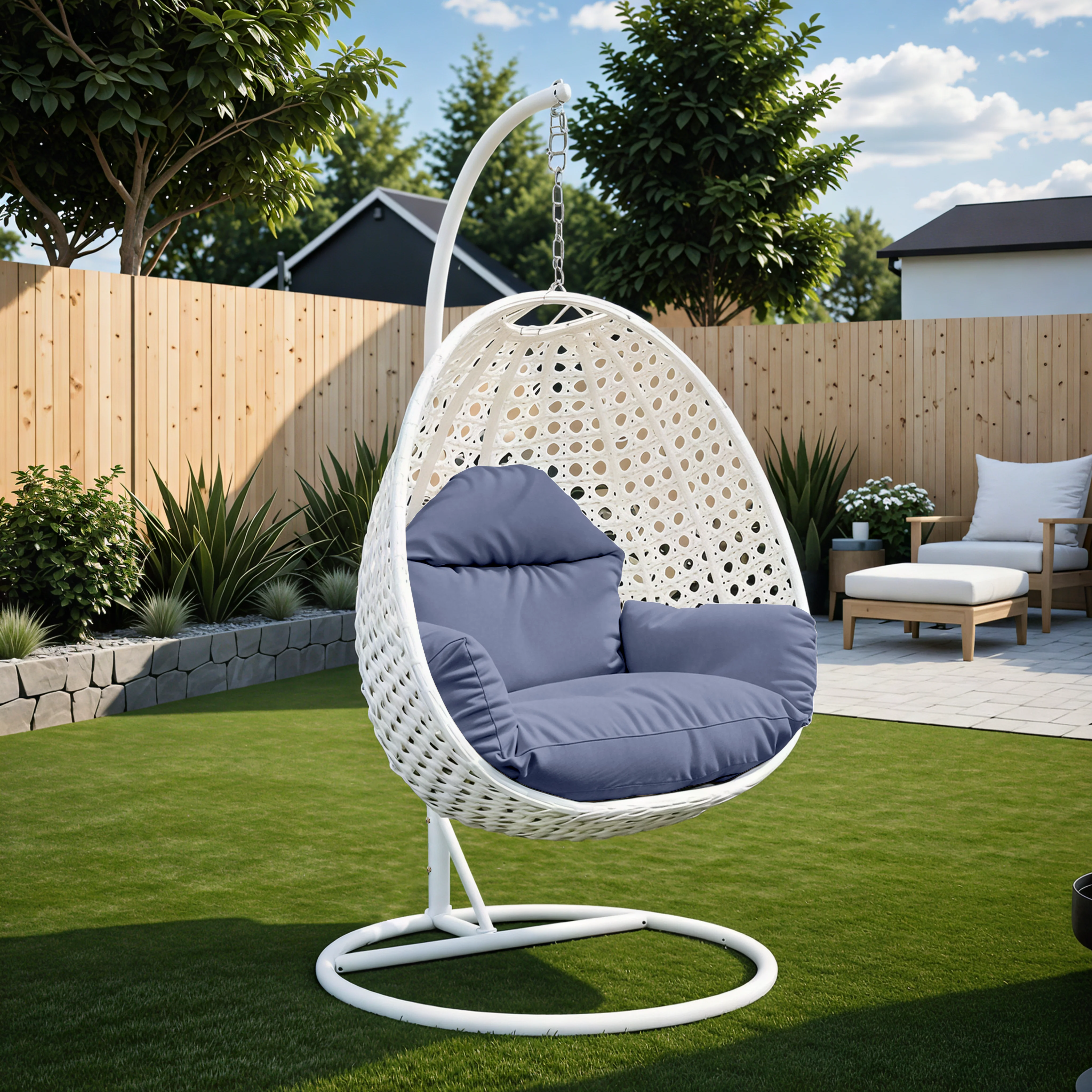 White Wicker Hanging Egg Swing Chair