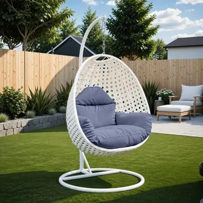 White Wicker Hanging Egg Swing Chair