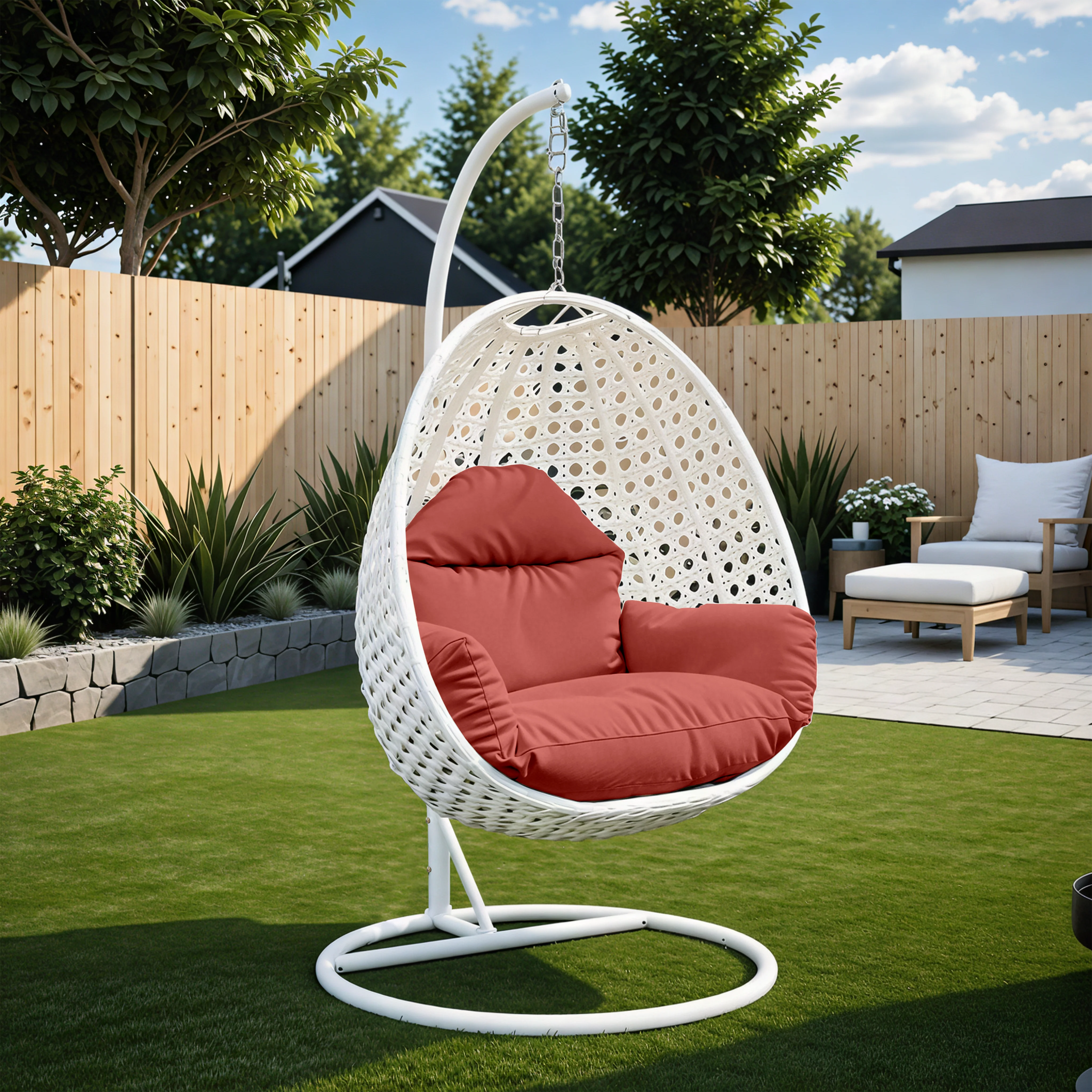 White Wicker Hanging Egg Swing Chair