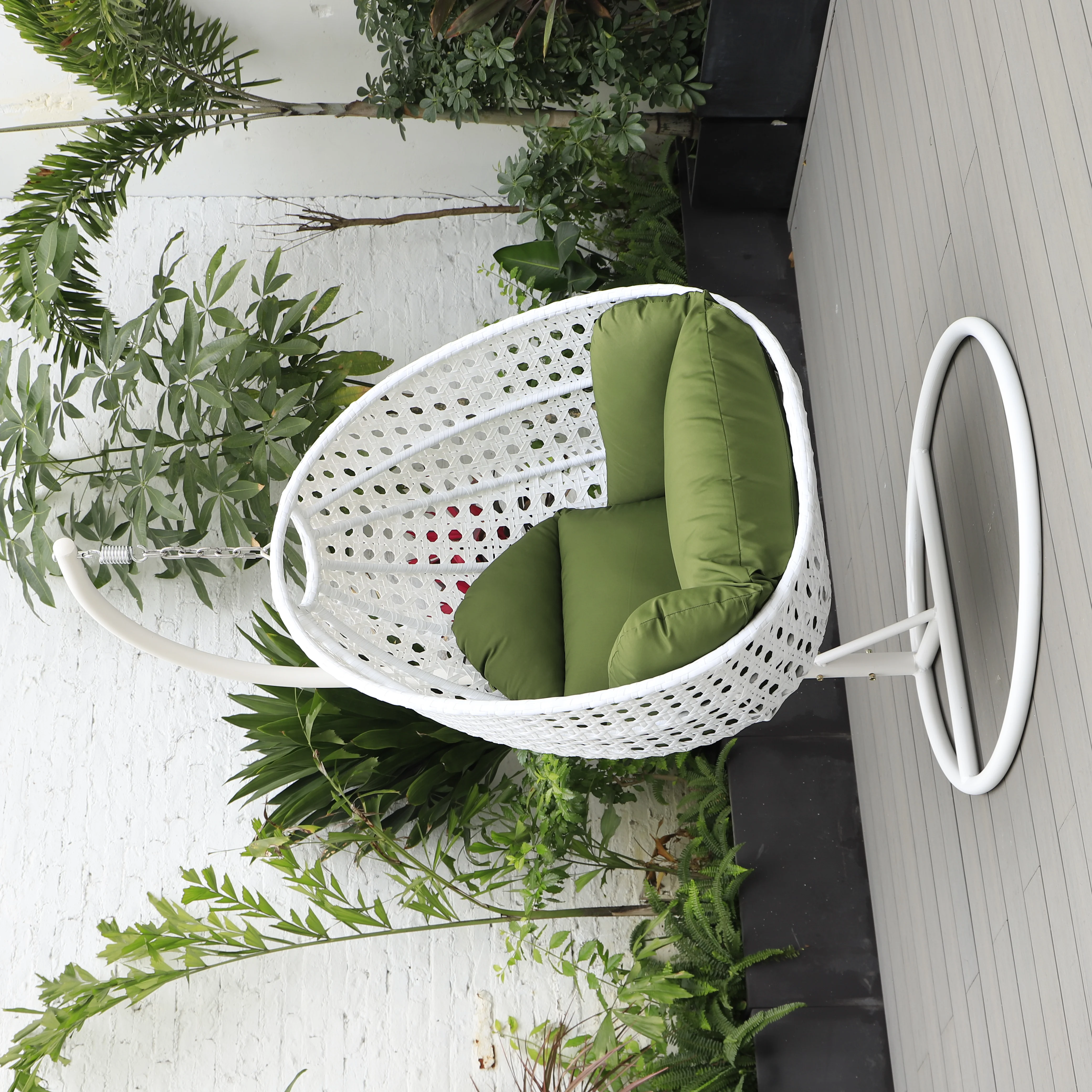 White Wicker Hanging Egg Swing Chair