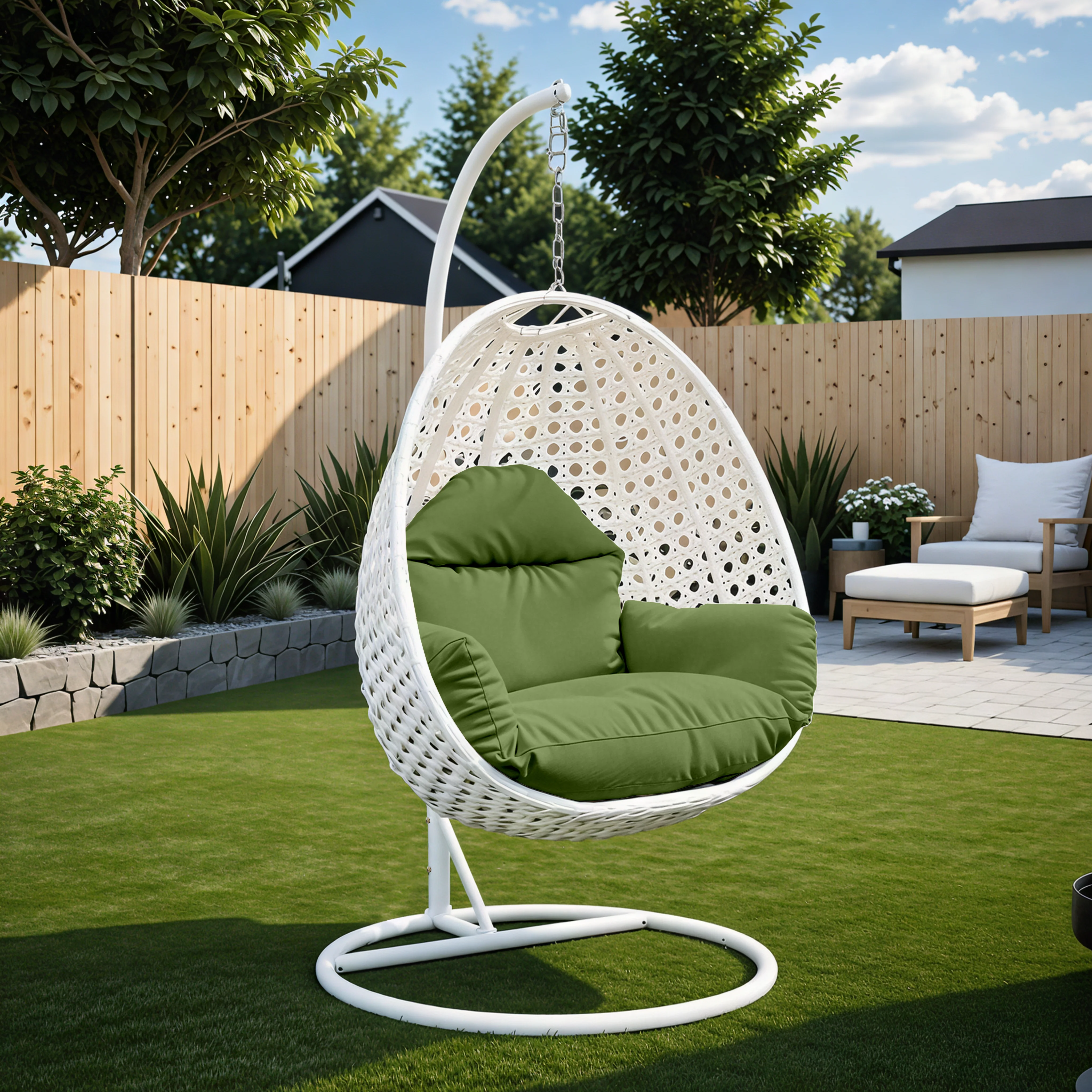 White Wicker Hanging Egg Swing Chair