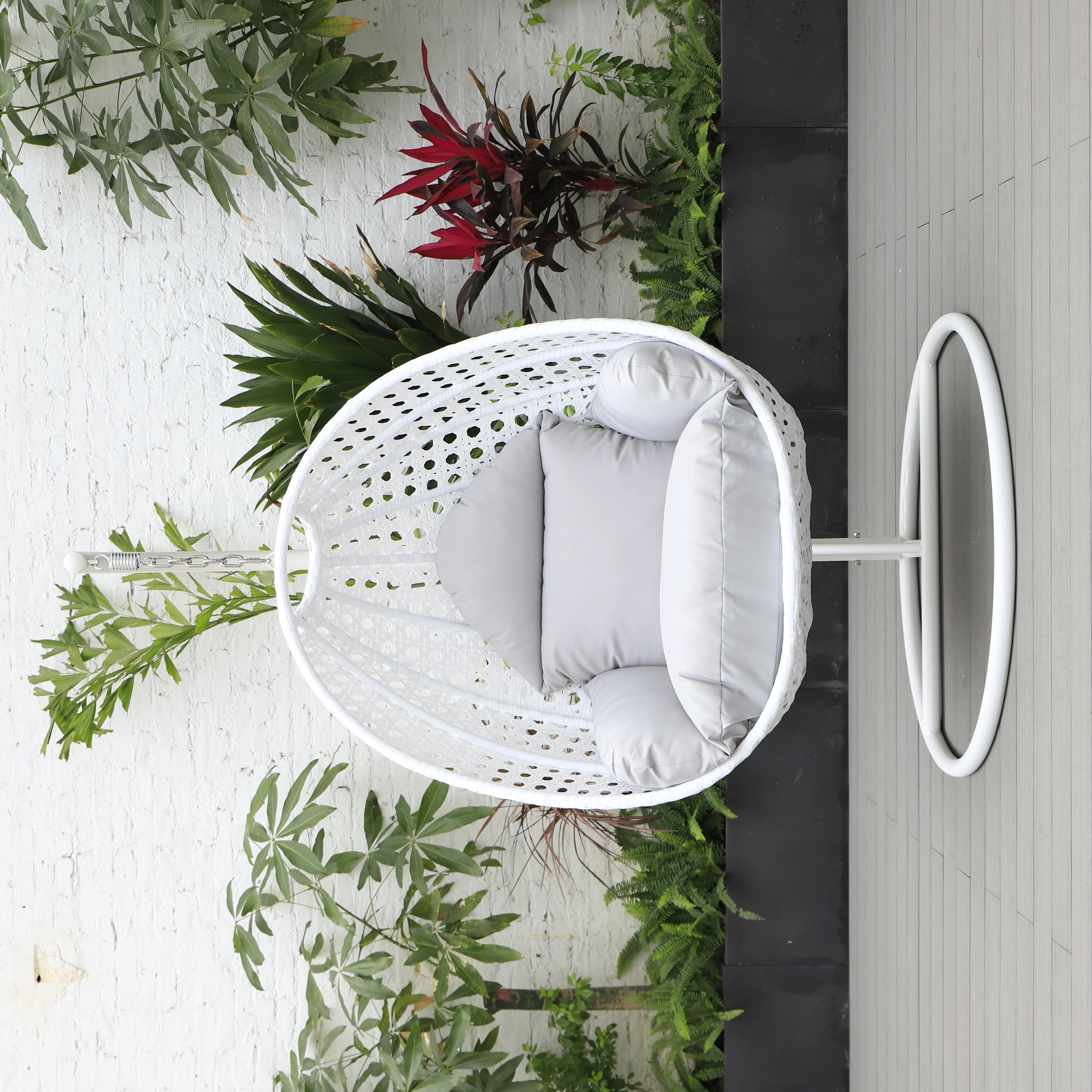 White Wicker Hanging Egg Swing Chair