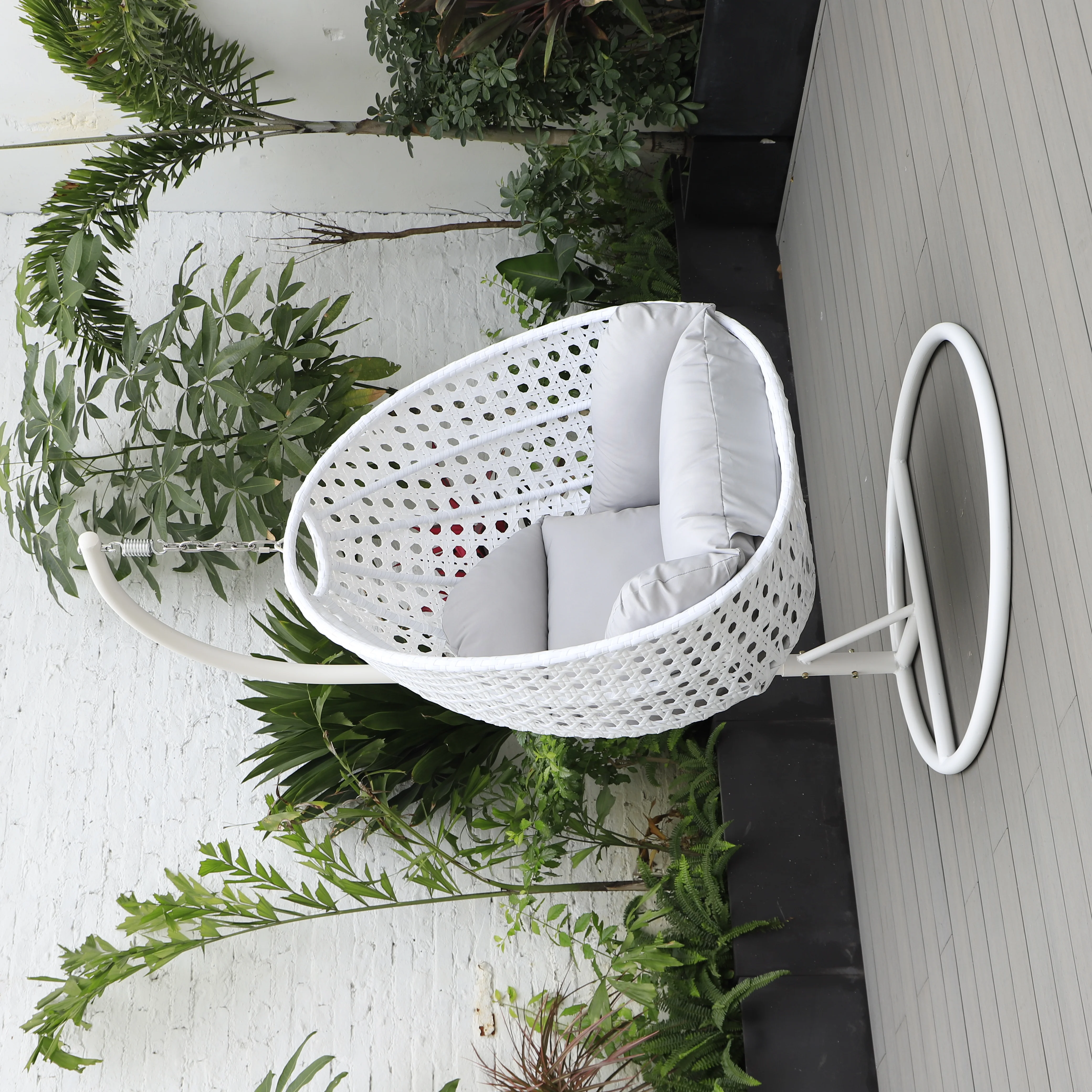 White Wicker Hanging Egg Swing Chair