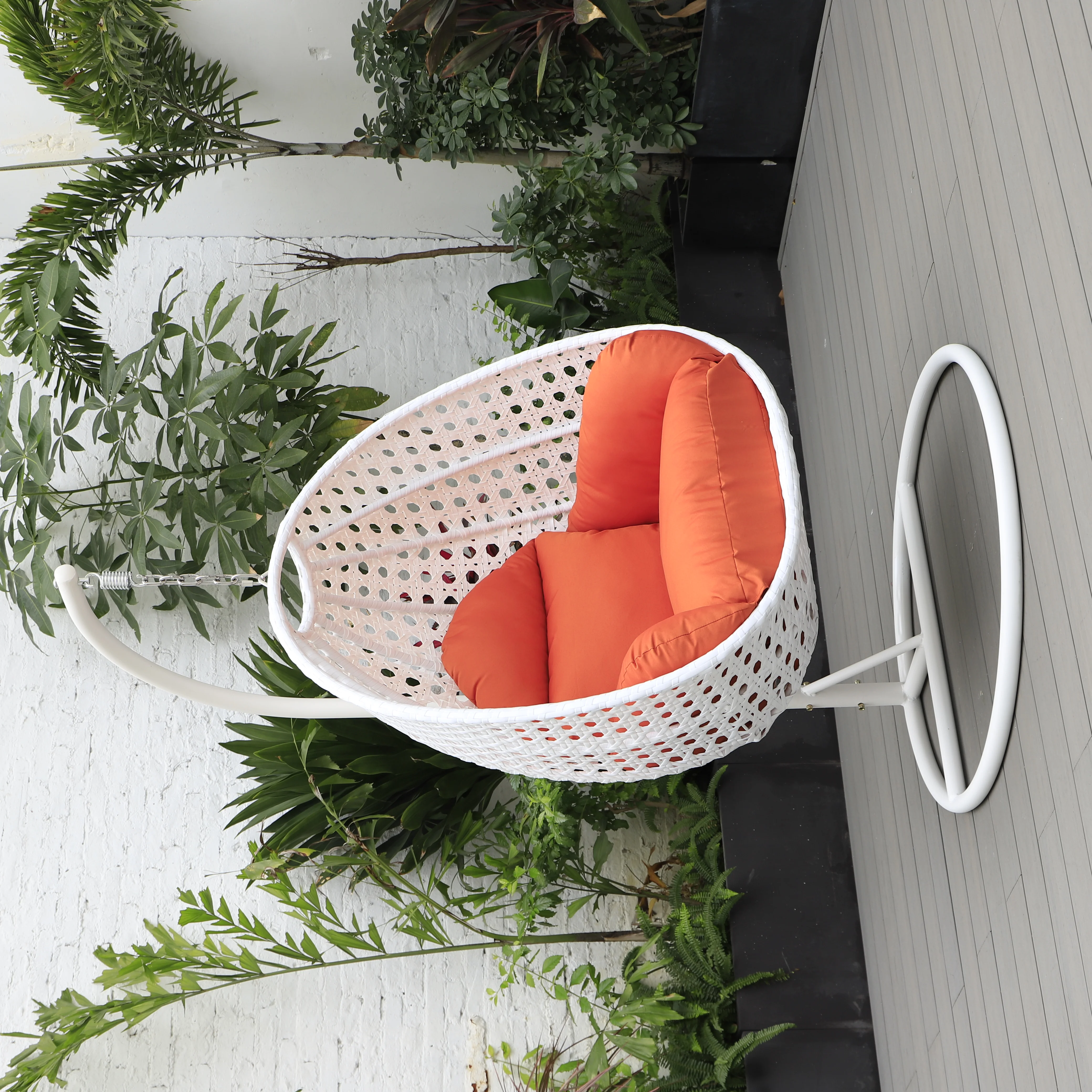 White Wicker Hanging Egg Swing Chair
