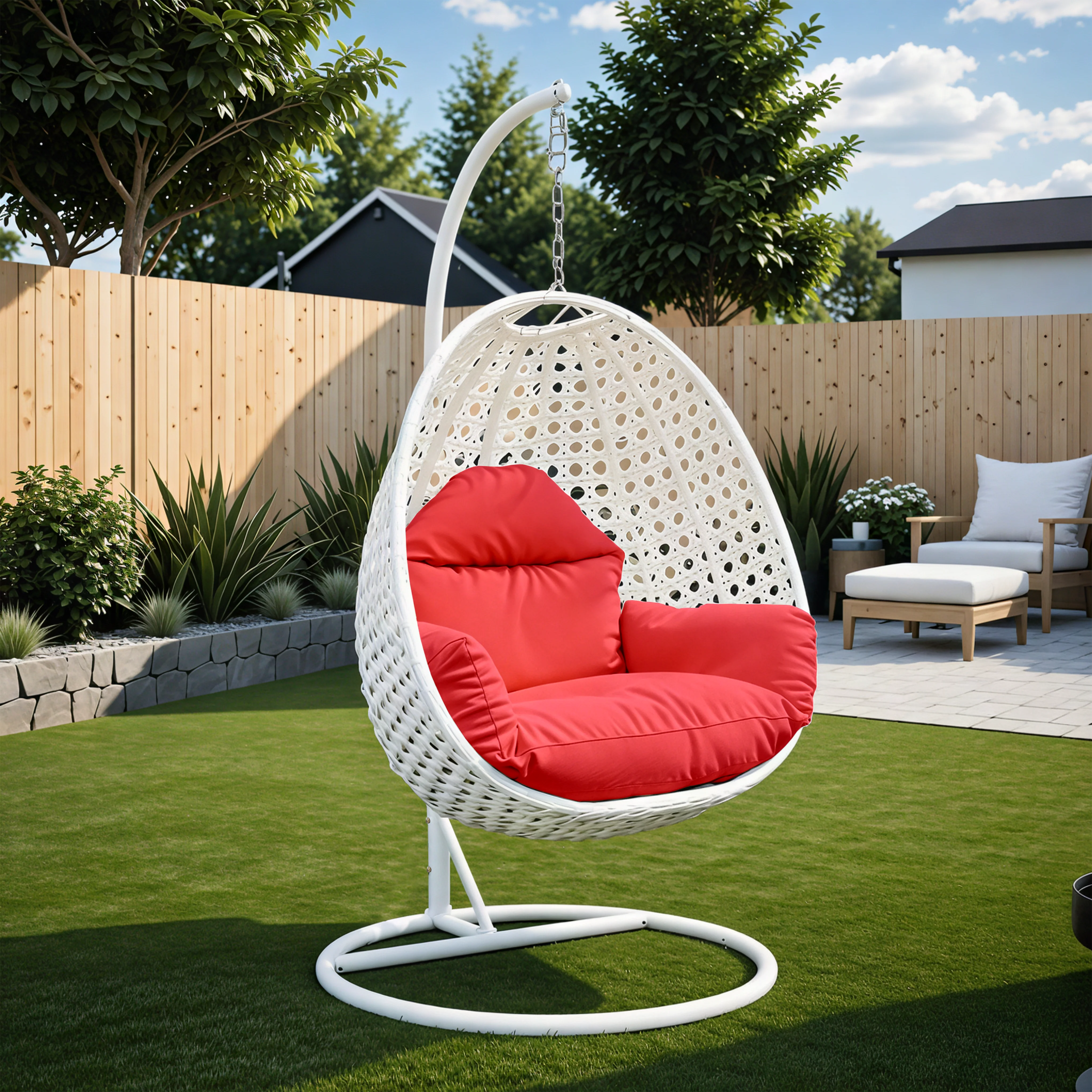 White Wicker Hanging Egg Swing Chair