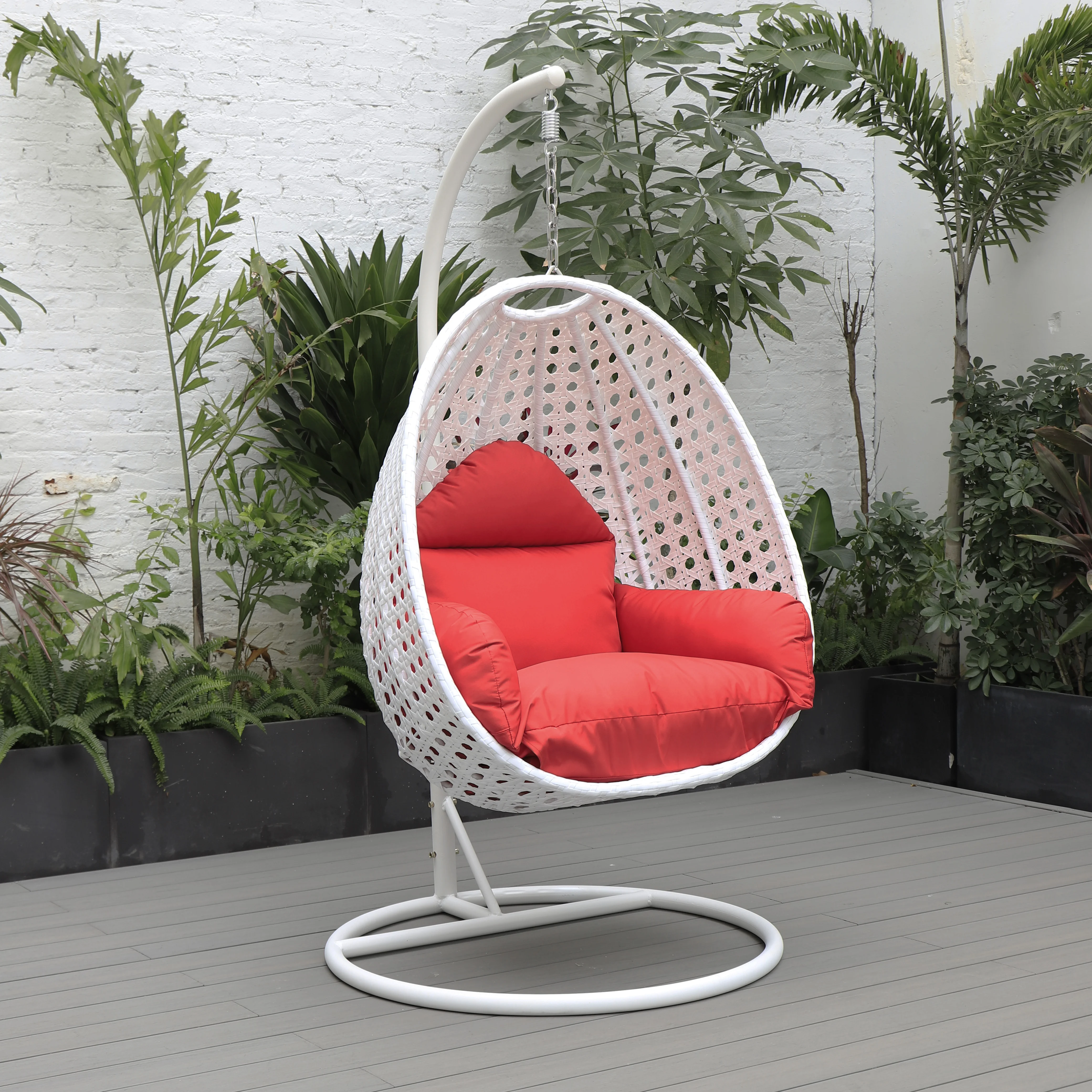White Wicker Hanging Egg Swing Chair