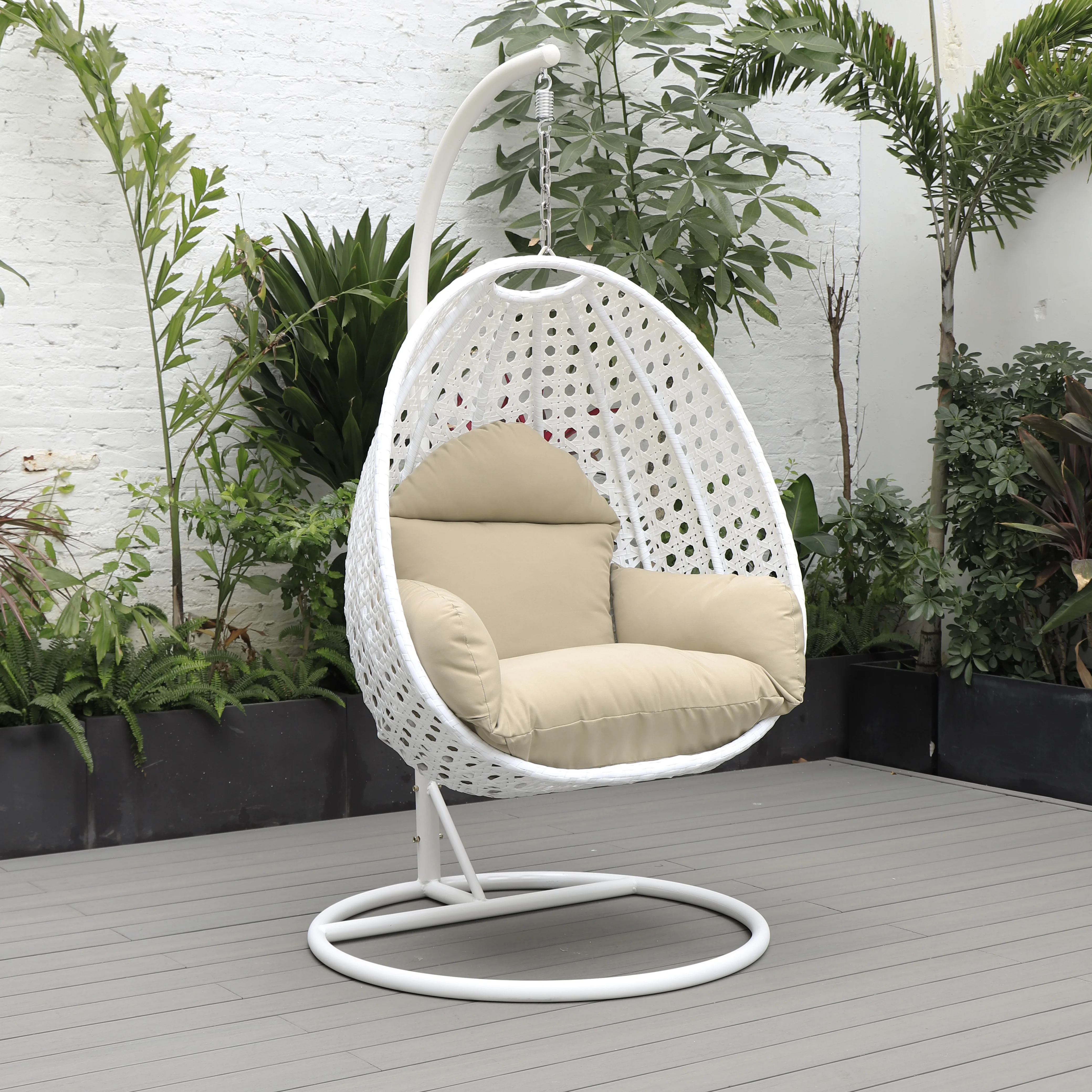 White Wicker Hanging Egg Swing Chair