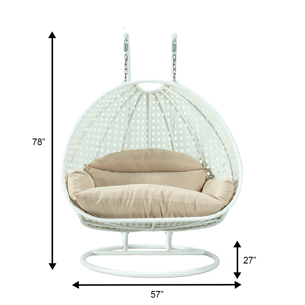 White Wicker Hanging 2 person Egg Swing Chair