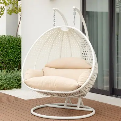 White Wicker Hanging 2 person Egg Swing Chair