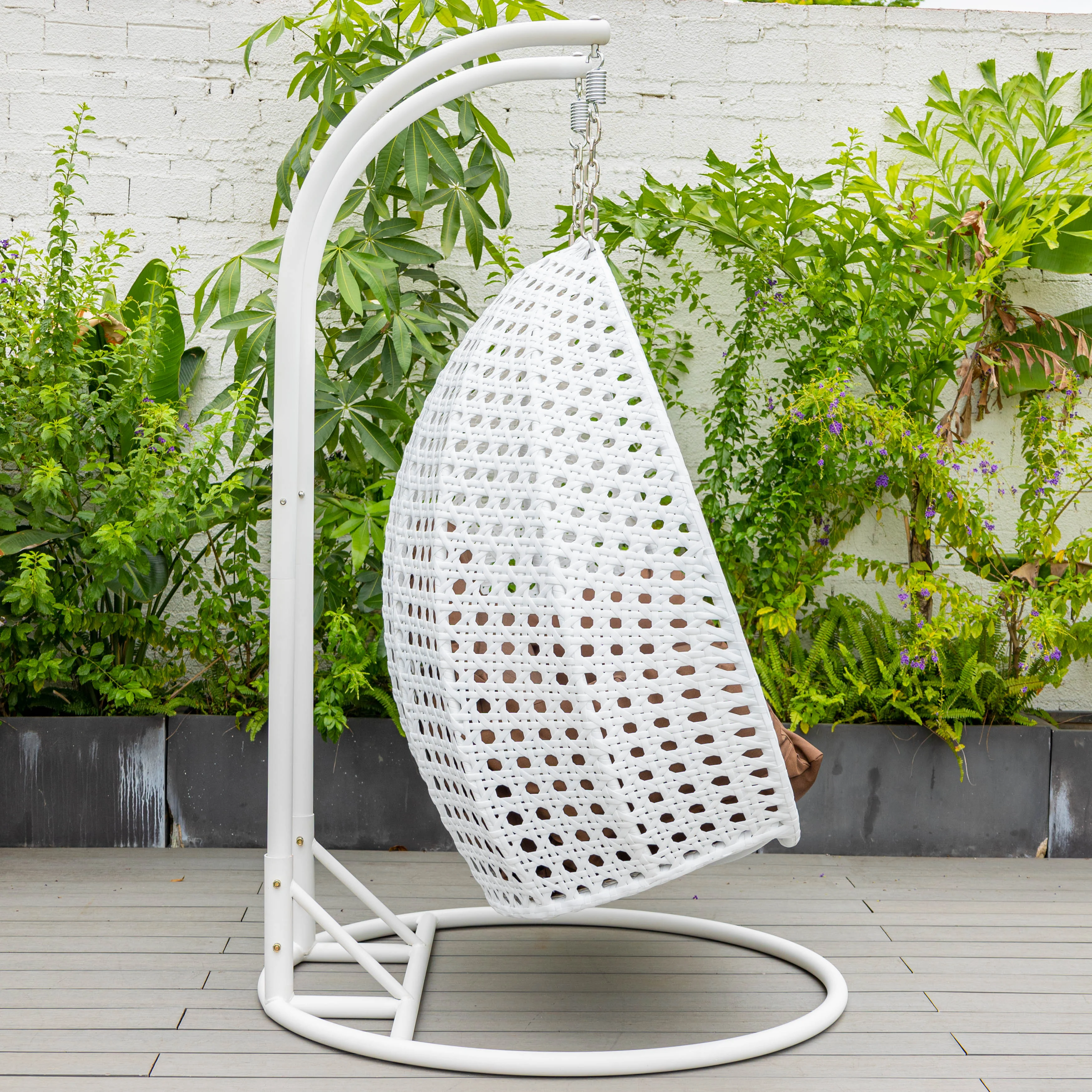 White Wicker Hanging 2 person Egg Swing Chair