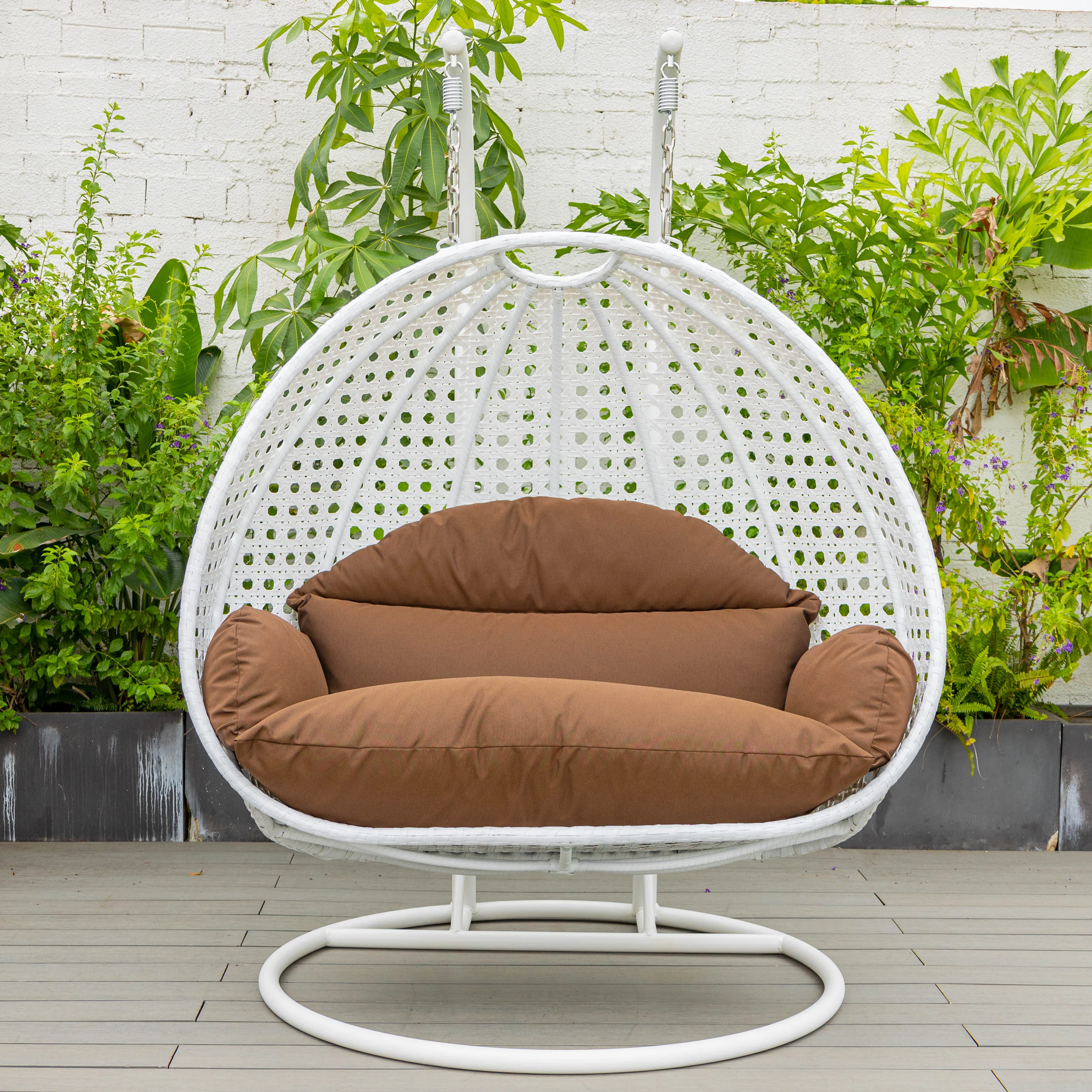 White Wicker Hanging 2 person Egg Swing Chair