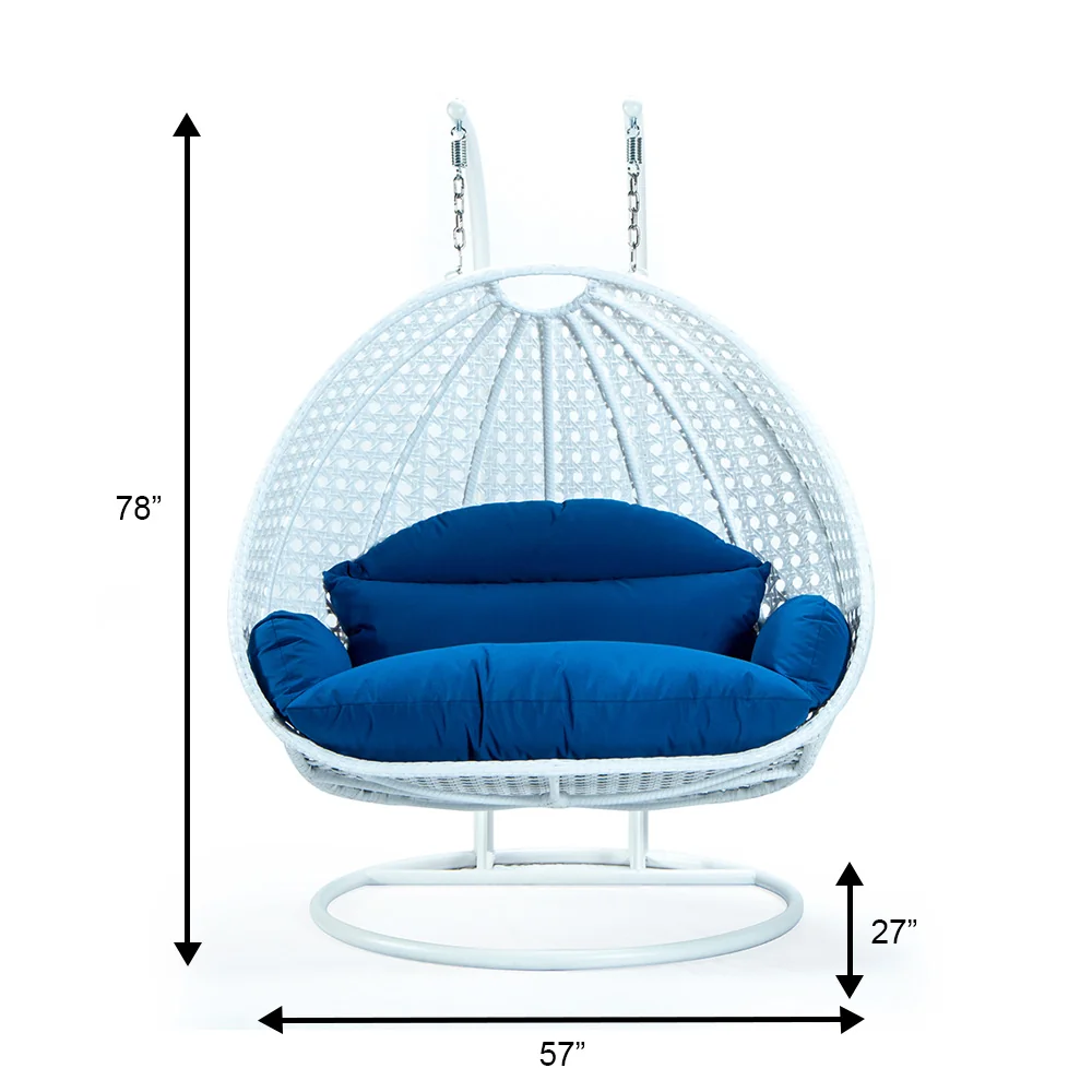 White Wicker Hanging 2 person Egg Swing Chair