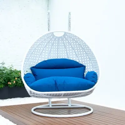 White Wicker Hanging 2 person Egg Swing Chair