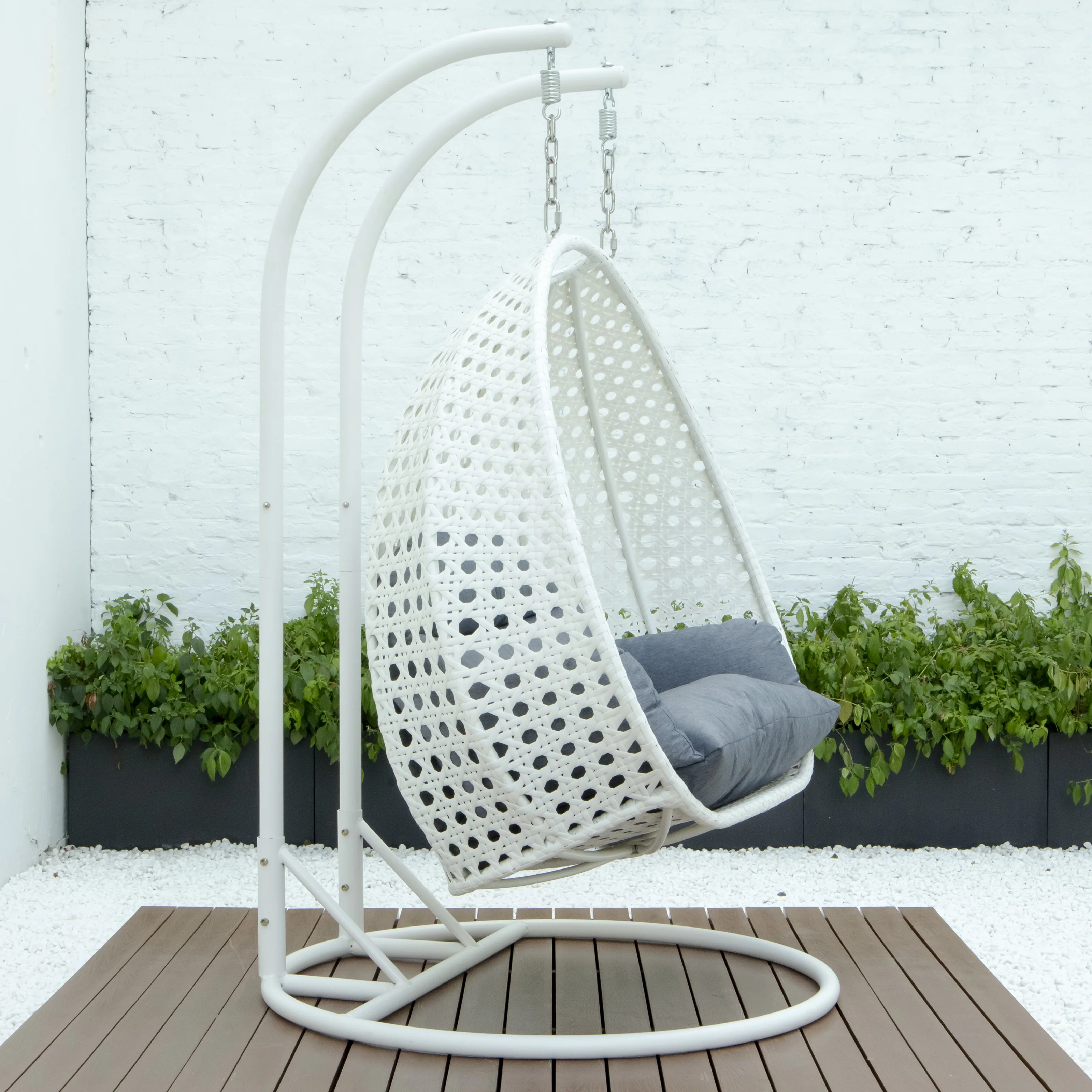White Wicker Hanging 2 person Egg Swing Chair