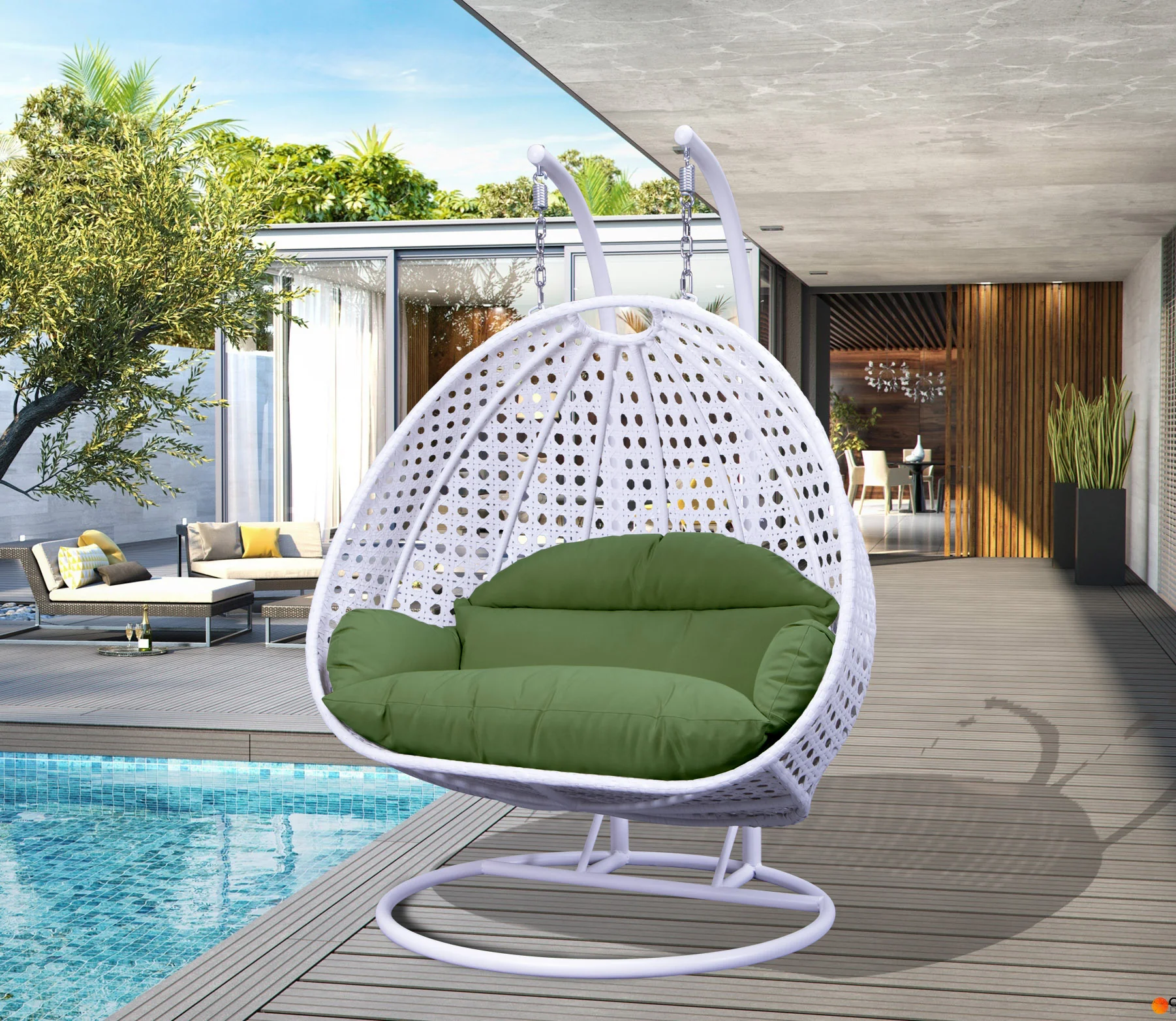 White Wicker Hanging 2 person Egg Swing Chair