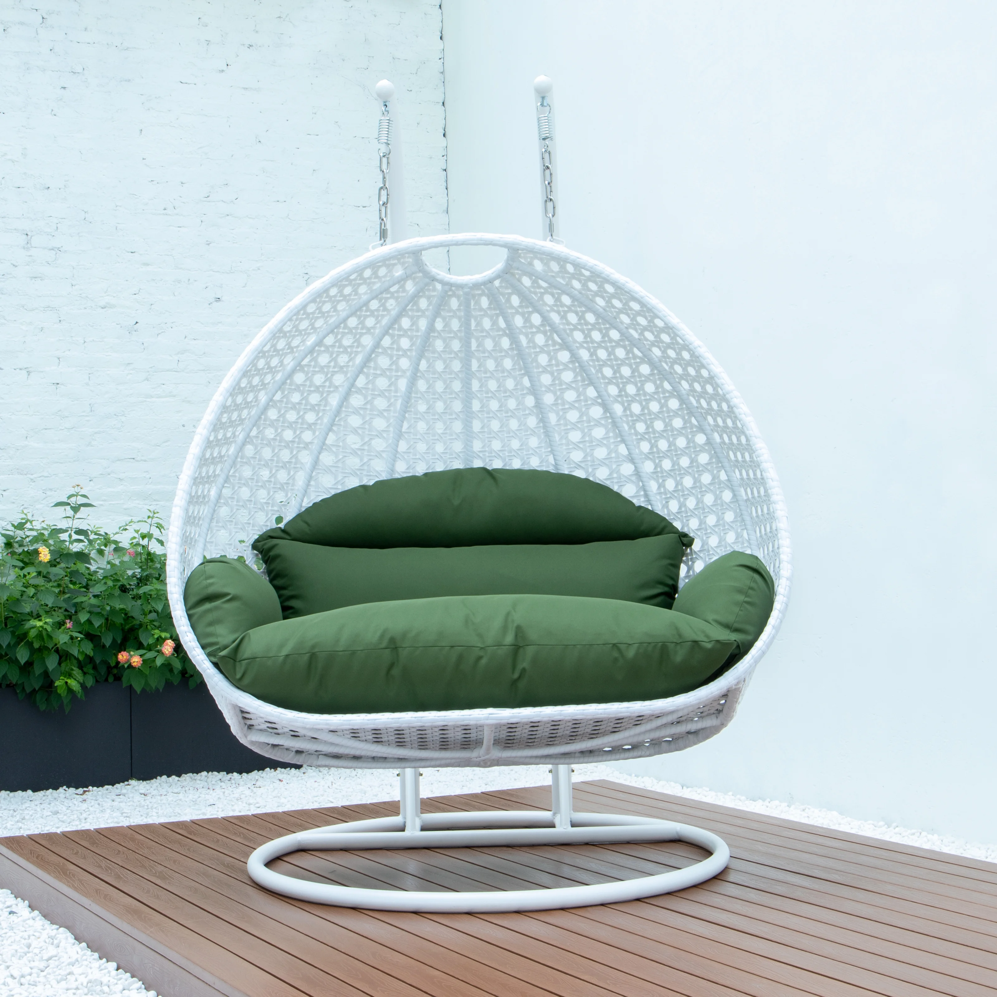 White Wicker Hanging 2 person Egg Swing Chair