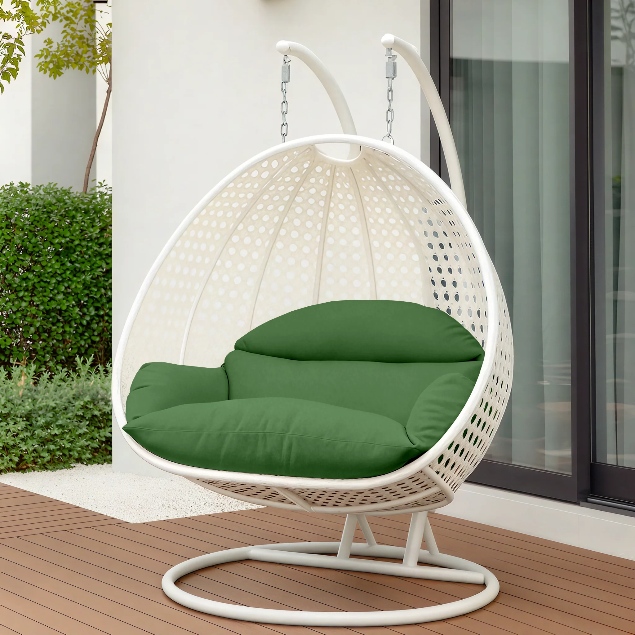 White Wicker Hanging 2 person Egg Swing Chair