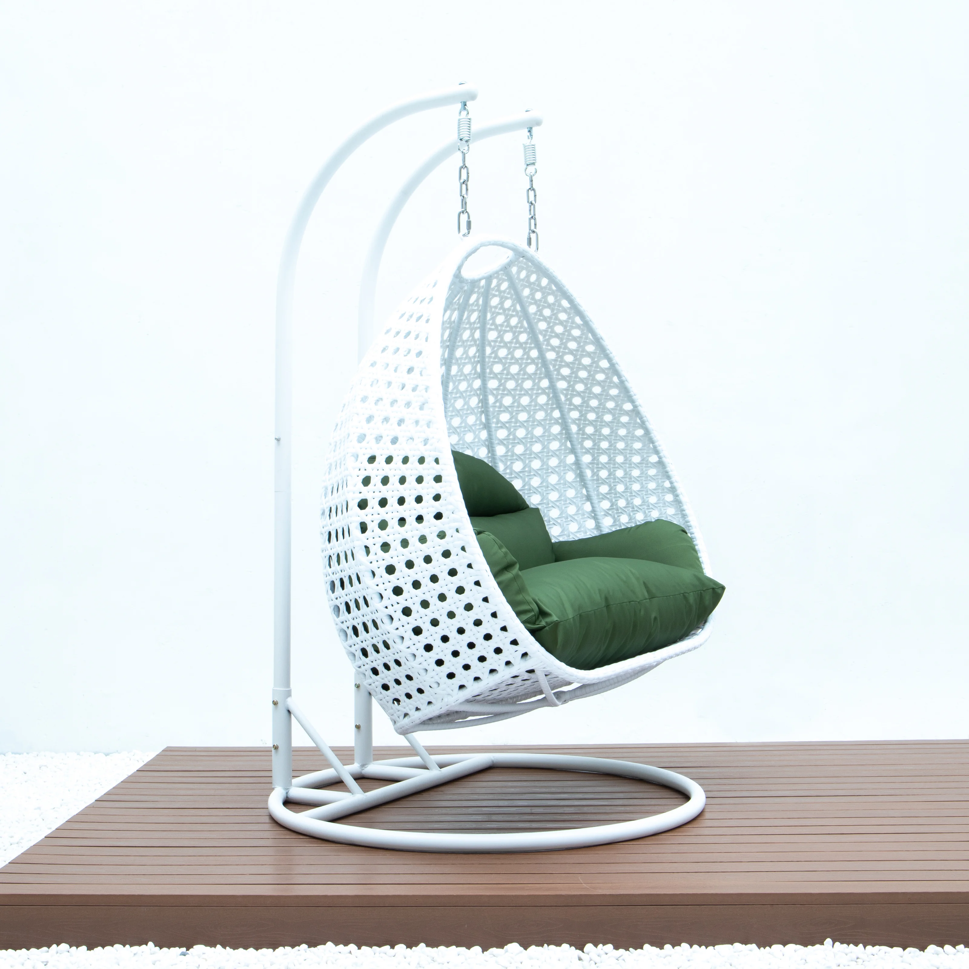 White Wicker Hanging 2 person Egg Swing Chair