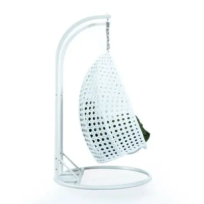 White Wicker Hanging 2 person Egg Swing Chair